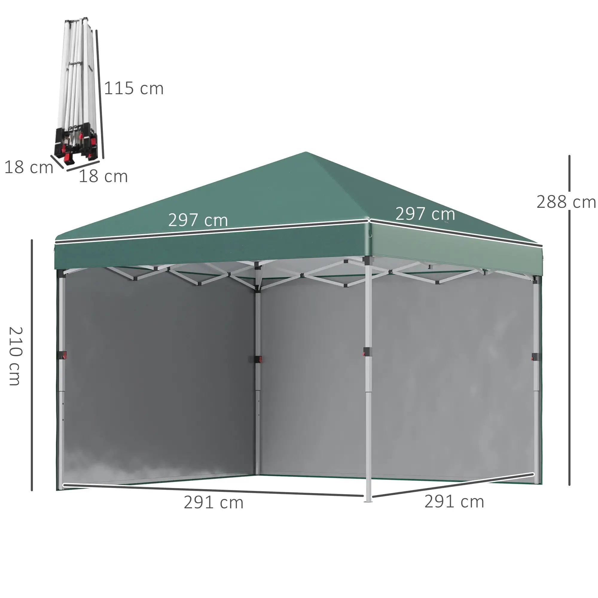 Faltpavillon 3x3 m mit 2 Seitenwänden, UV-Schutz, Grün