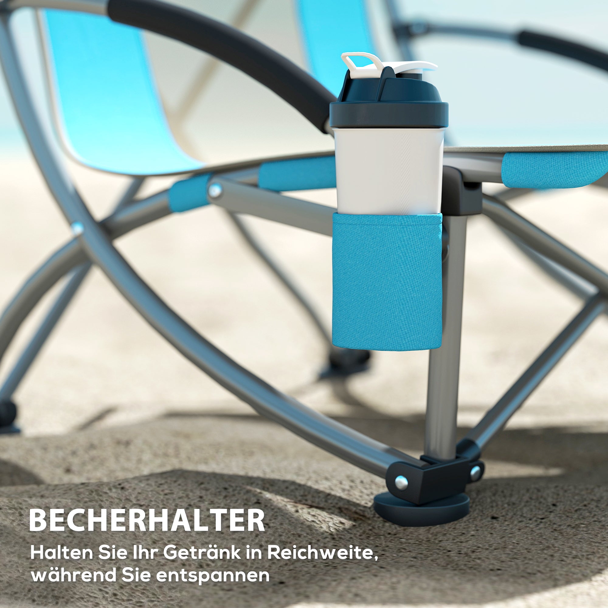 Outsunny 2er Set Campingstühle klappbar Campingstuhl mit Getränkehalter Netzrückenlehne bis 120 kg Blau