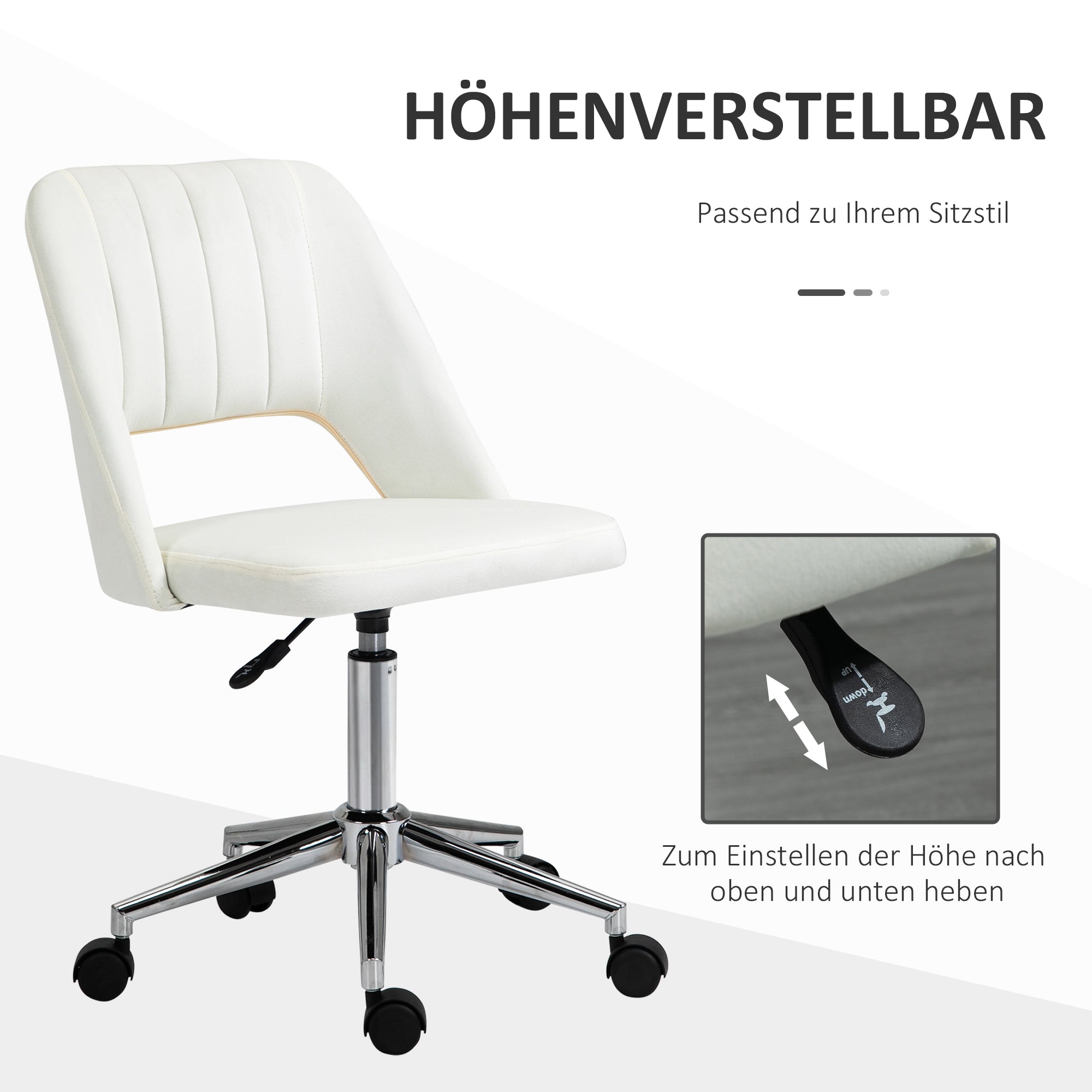 Vinsetto Höhenverstellbarer Schreibtischstuhl mit Rollen, 360° drehbar, Jakobsmuschel-Form, Schaumstoff, 49 x 60 x 79-91 cm, Cremeweiß