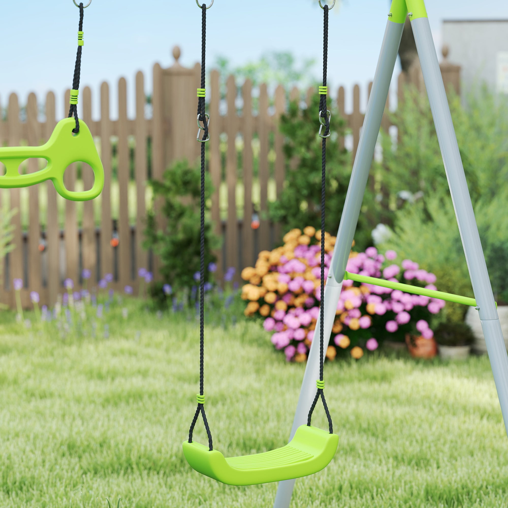 AIYAPLAY 3-in-1 Schaukelset, Spielzelt, Schaukel, Turnringe, Metall, Kunststoff, Grün