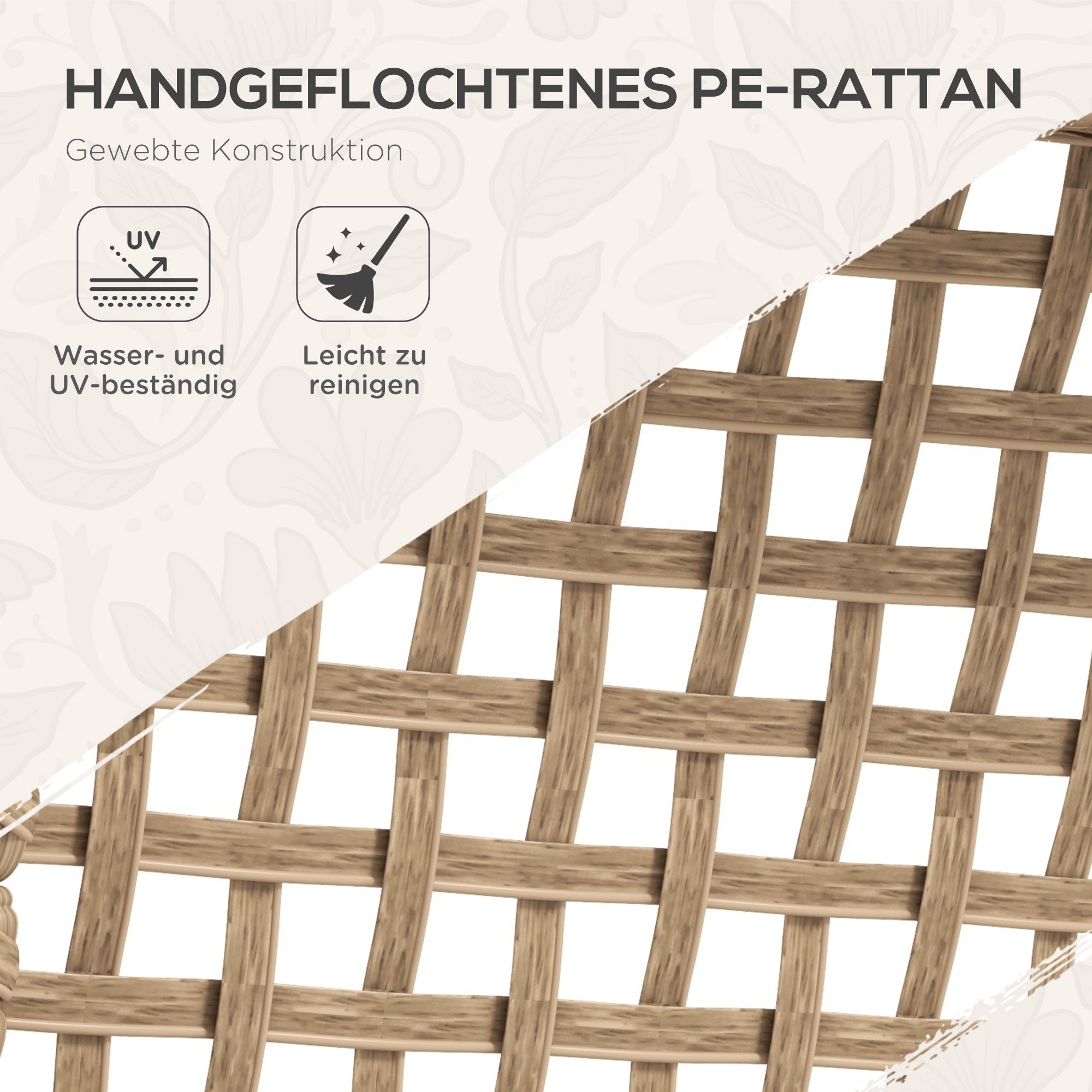 Outsunny Gartengarnitur, 5-teilig, Tisch, 4 Stühle mit Sitzkissen, Metallrahmen, Rattandekor, Natur