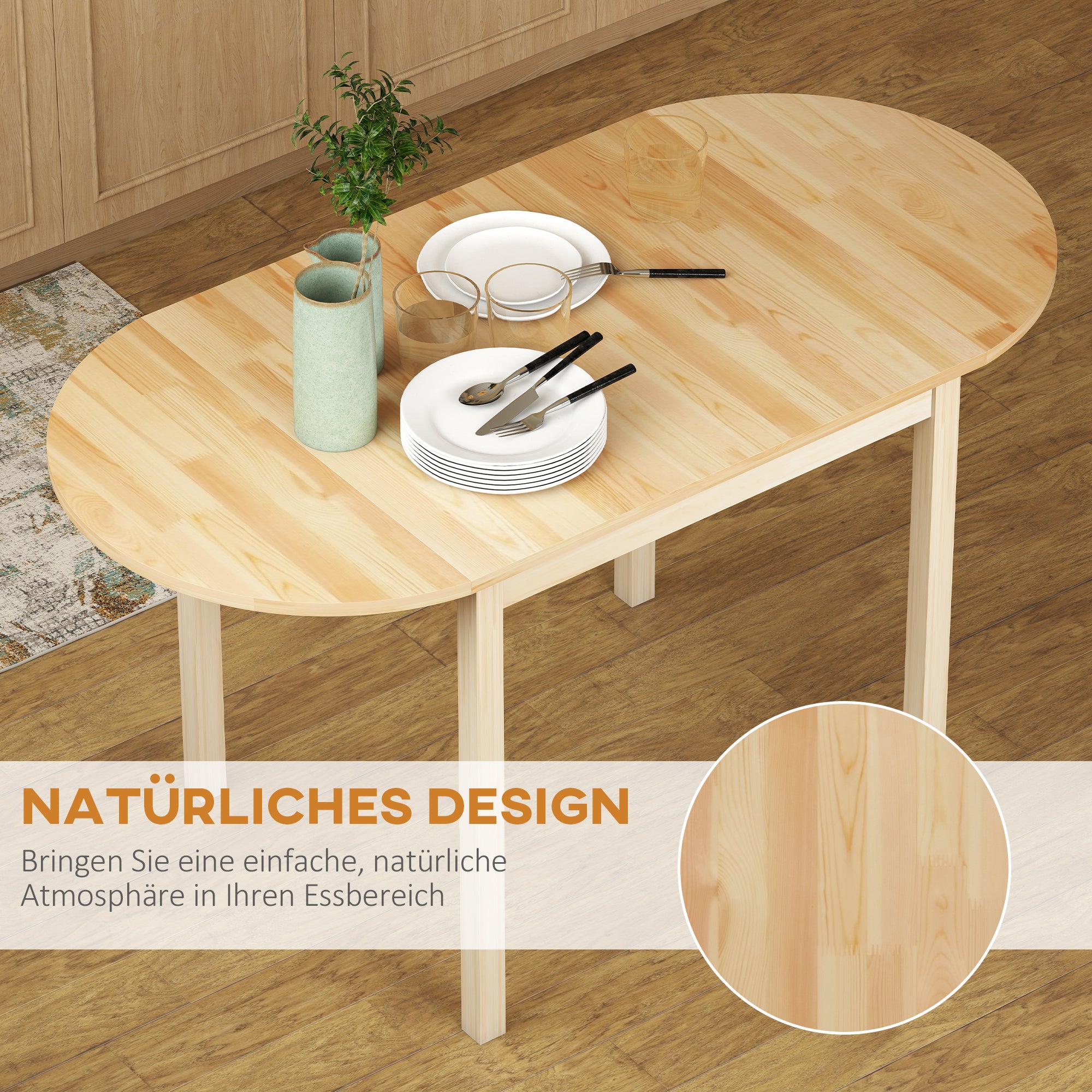 HOMCOM Esstisch aus Holz Klappbar Küchentisch für 6 Personen mit Drop-Leaf-Design 140 x 70 x 75 cm Naturholz