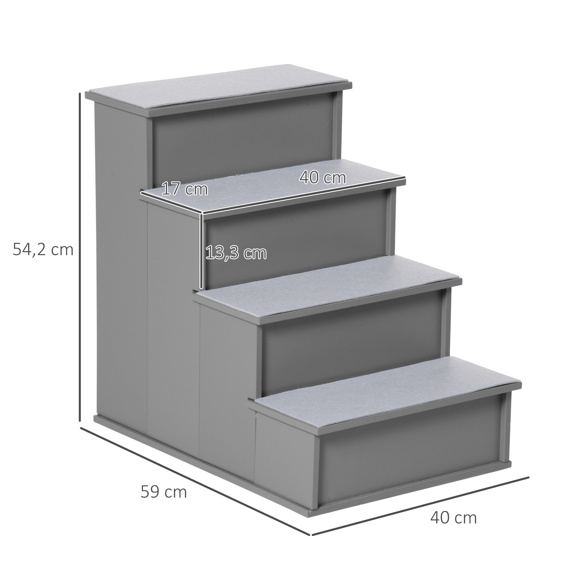 PawHut Haustiertreppe, für Hunde/Katzen, 4-stufig, Kurzplüsch, bis 30 kg, 40 x 59 x 54,2 cm, Grau