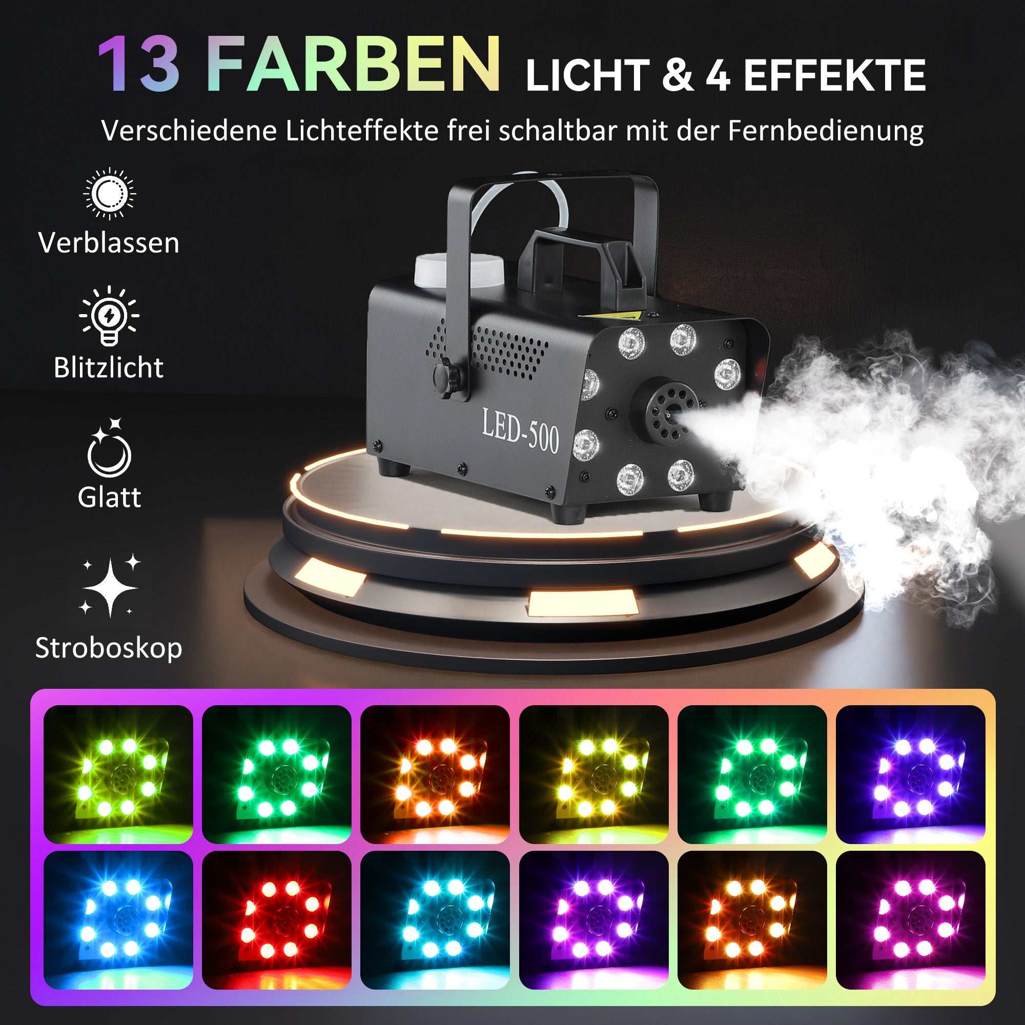 HOMCOM Nebelmaschine, Fernbedienungen, Lichteffekte, aufhängbar, Schwarz