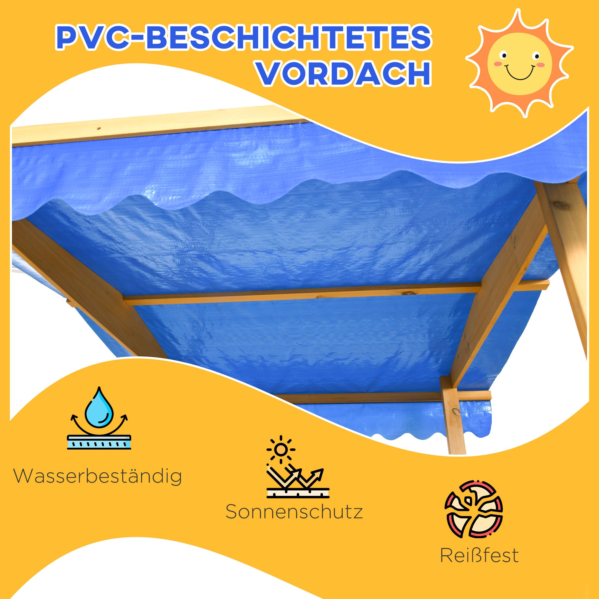 Outsunny Sandkasten Sandkasten mit Spielhaus Sandkasten mit Dach, 133 x 129 x 137, 5 cm, Natur + Blau