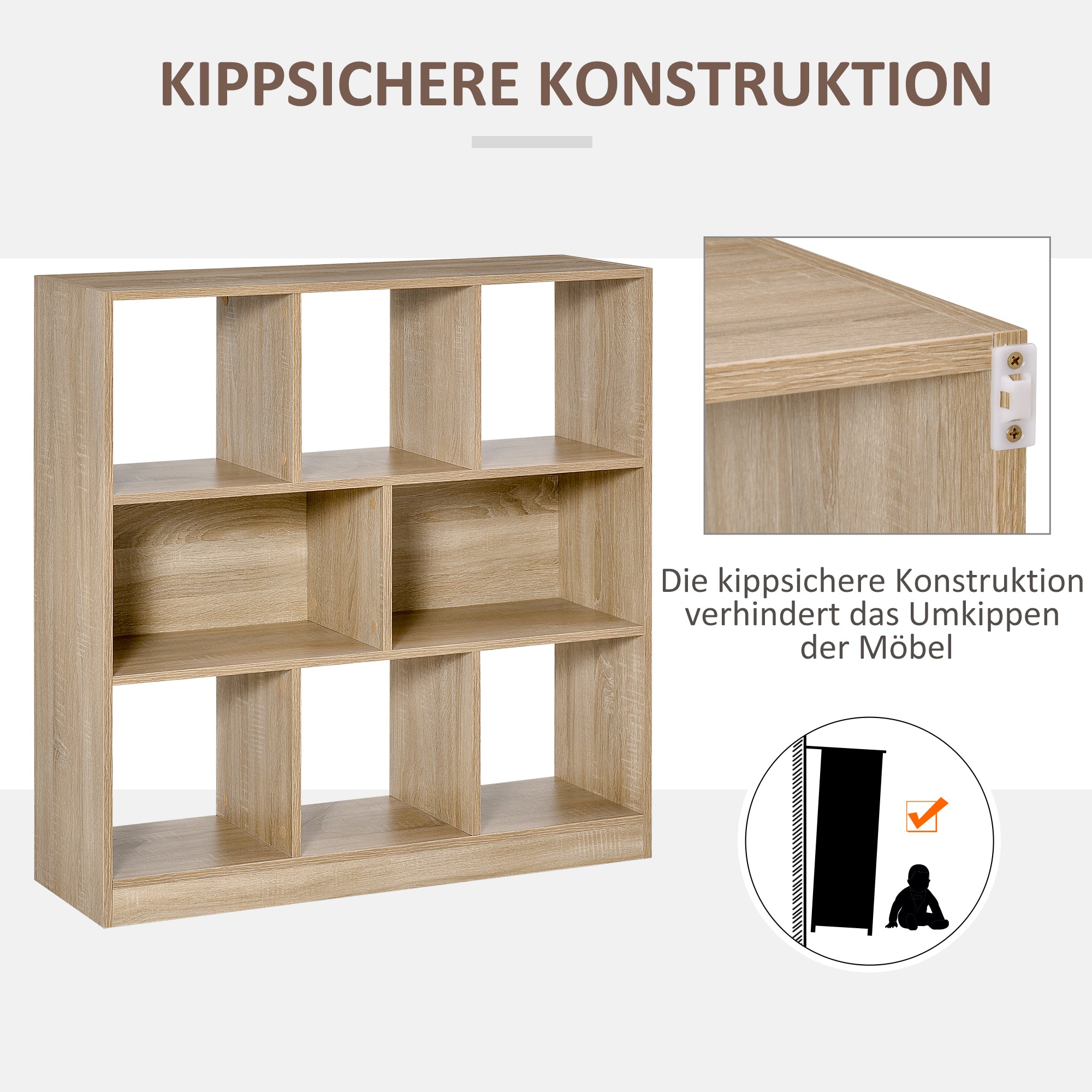 HOMCOM Bücherregal Regal Standregal, 8 Regalfächer, 97,5 x 30 x 100 cm, Eichen-Optik