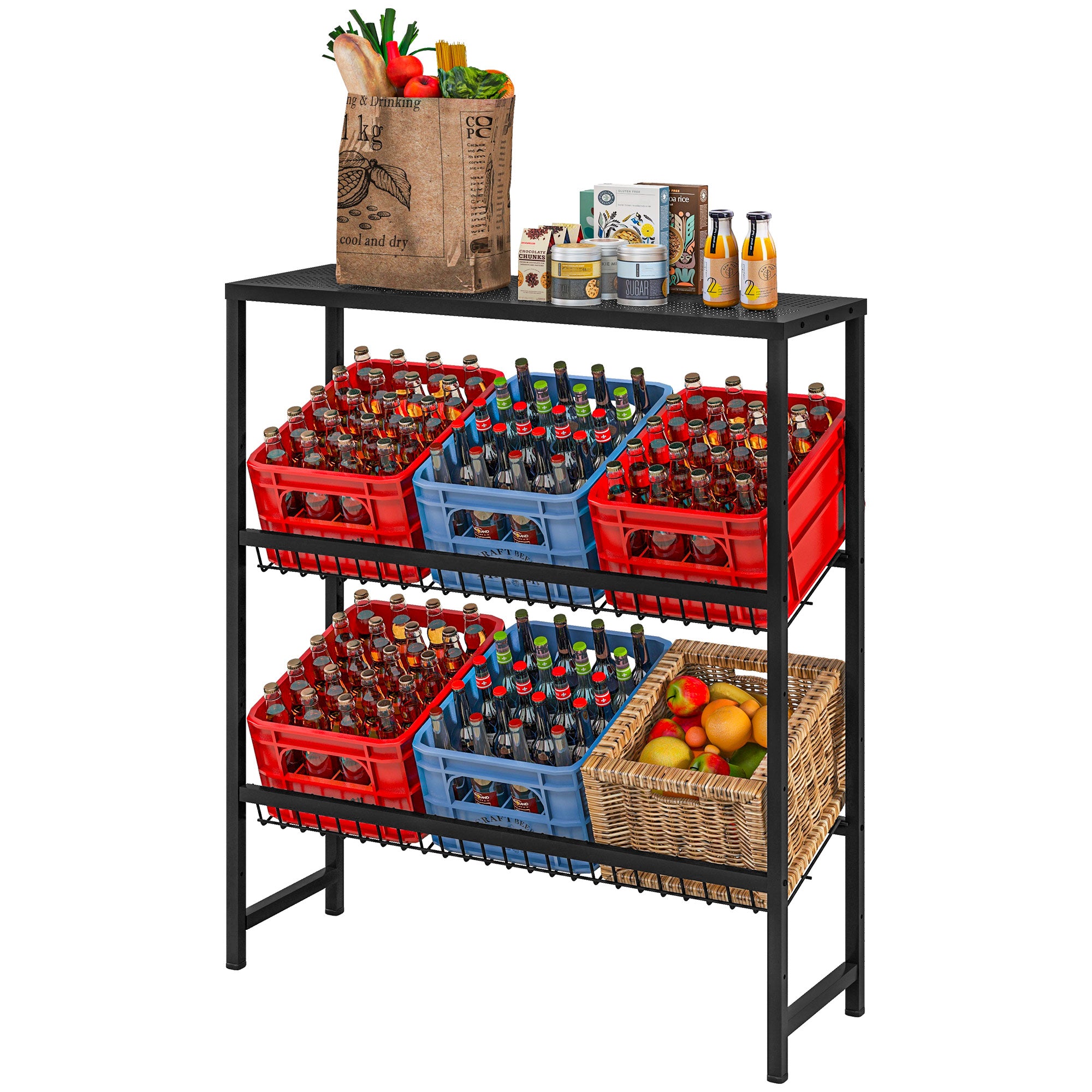 HOMCOM Lagerregal, höhenverstellbar, stabiles Metall, platzsparendes Design, 210 kg belastbar, Schwarz
