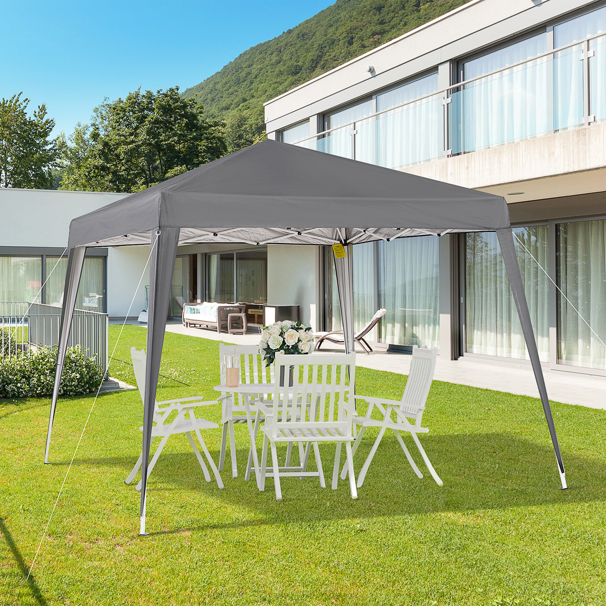 Outsunny Faltpavillon 2,4x2,4m Pavillon Faltzelt mit UV-Schutz, Partyzelt inkl. Tragetasche für Garten, Balkon, Stahl Grau