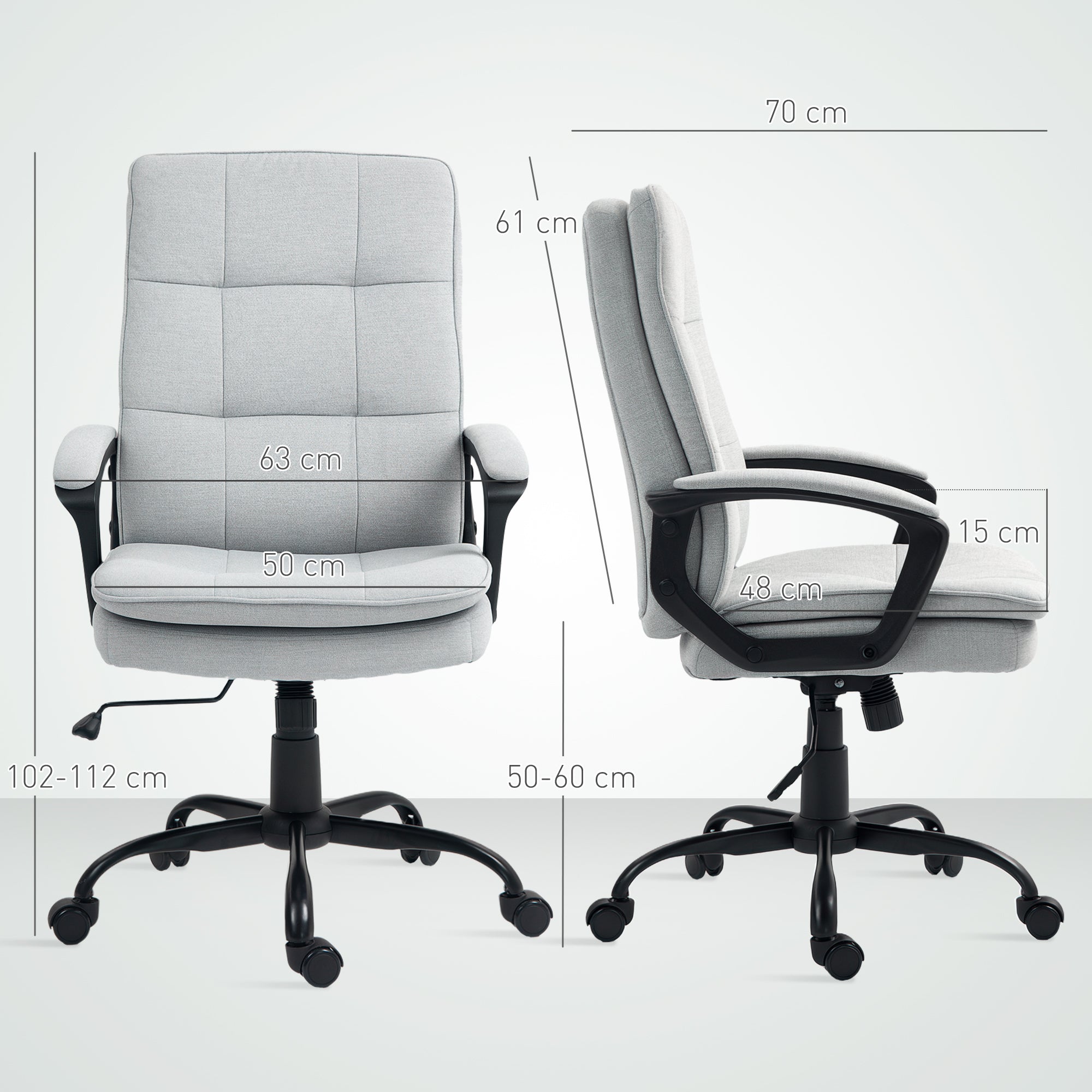 HOMCOM Bürostuhl, Schreibtischstuhl, Kippfunktion, höhenverstellbar, bis 120 kg, Grau