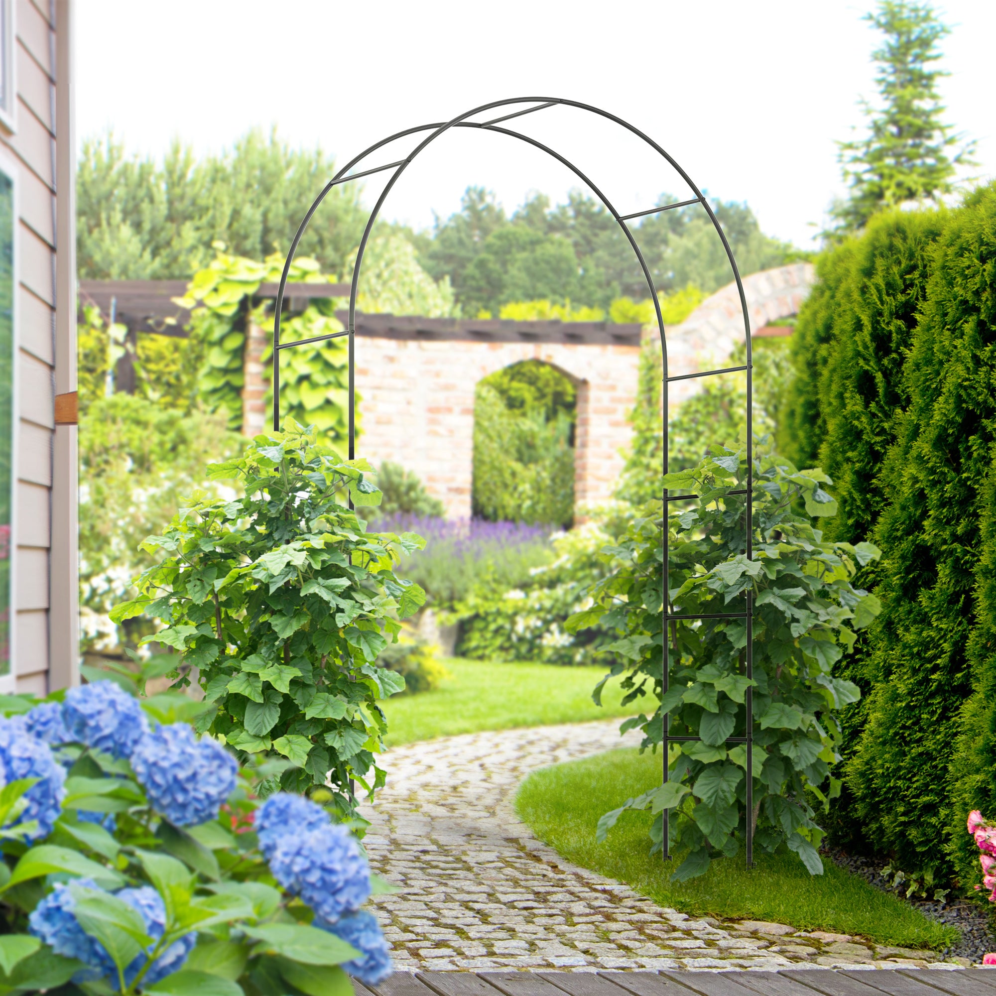 Outsunny Gartenbogen, Rosenbogen, Rankbogen, Rosenspalier Metall, schwarz, 1,40 x 0,40 x 2,40 m