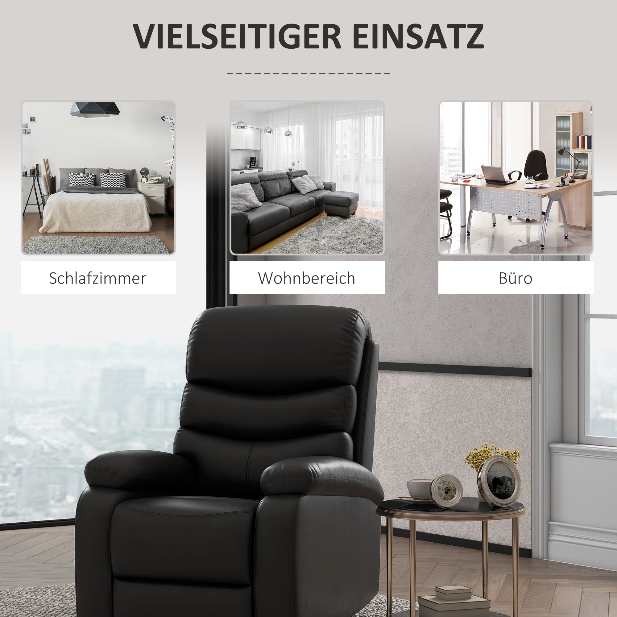 HOMCOM Relaxsessel Liegesessel, Liegefunktion, inkl. Fußstütze, 78 cm x 90 cm x 105 cm, Schwarz