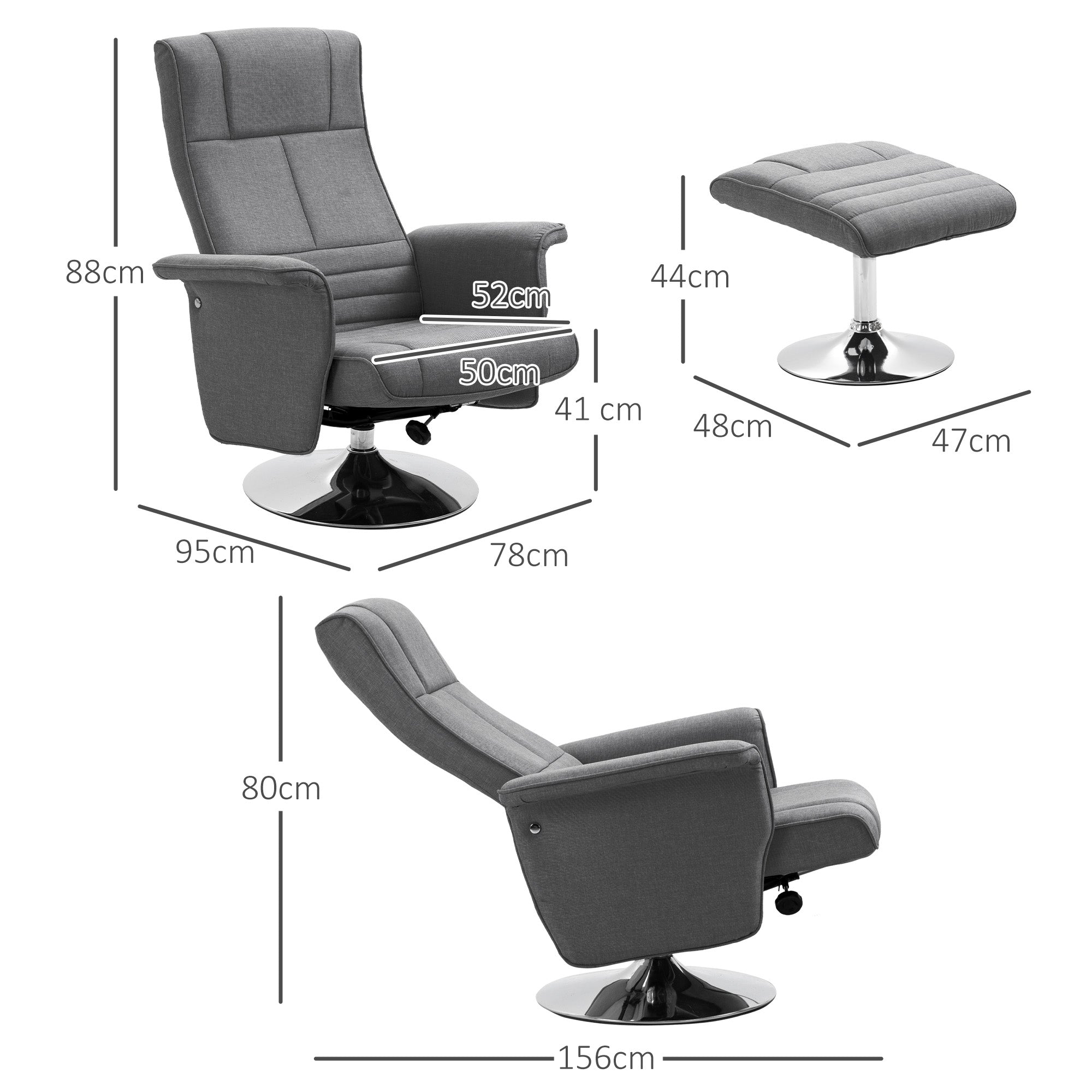 HOMCOM Massagesessel mit Hocker, neigbare Lehne, 78 x 95 x 88 cm, Dunkelgrau