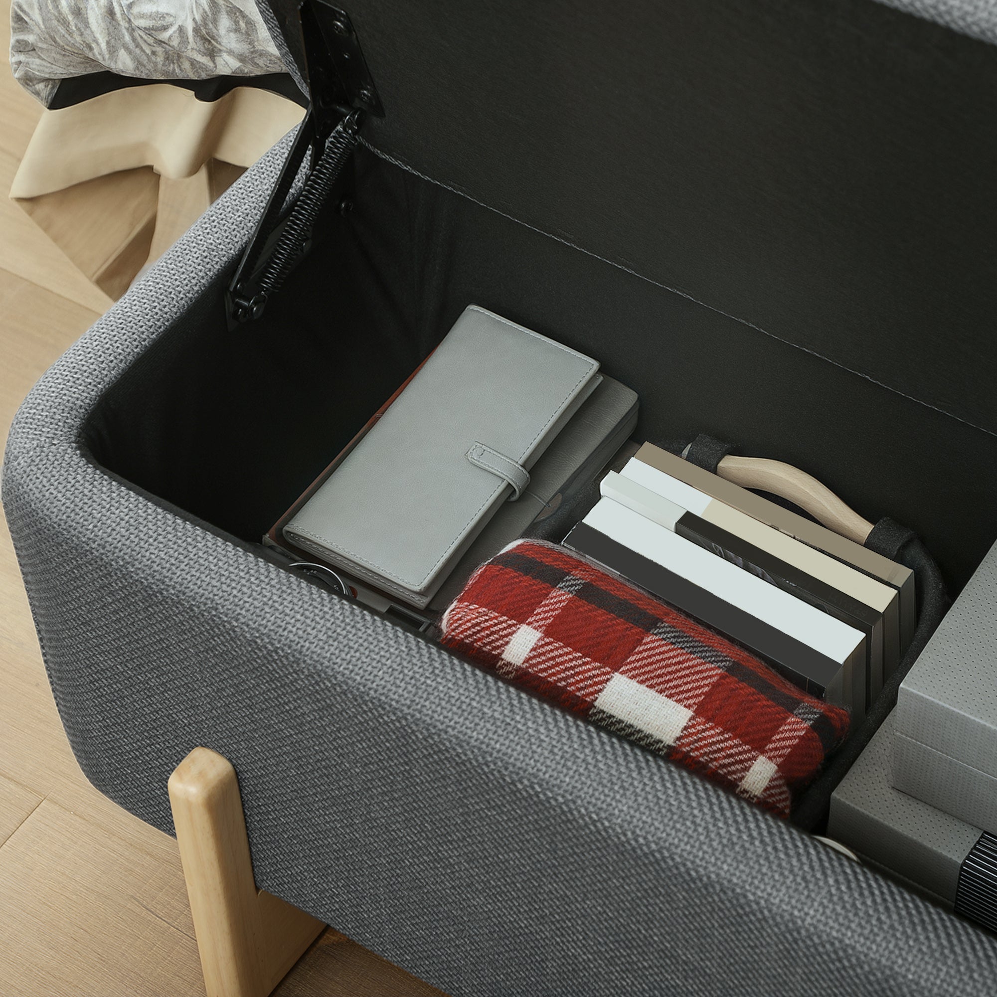 HOMCOM Hocker mit Stauraum, Sitzbank mit Schaumstoffpolsterung, Leinenimitat, 111 x 44 x 44,5 cm, Dunkelgrau