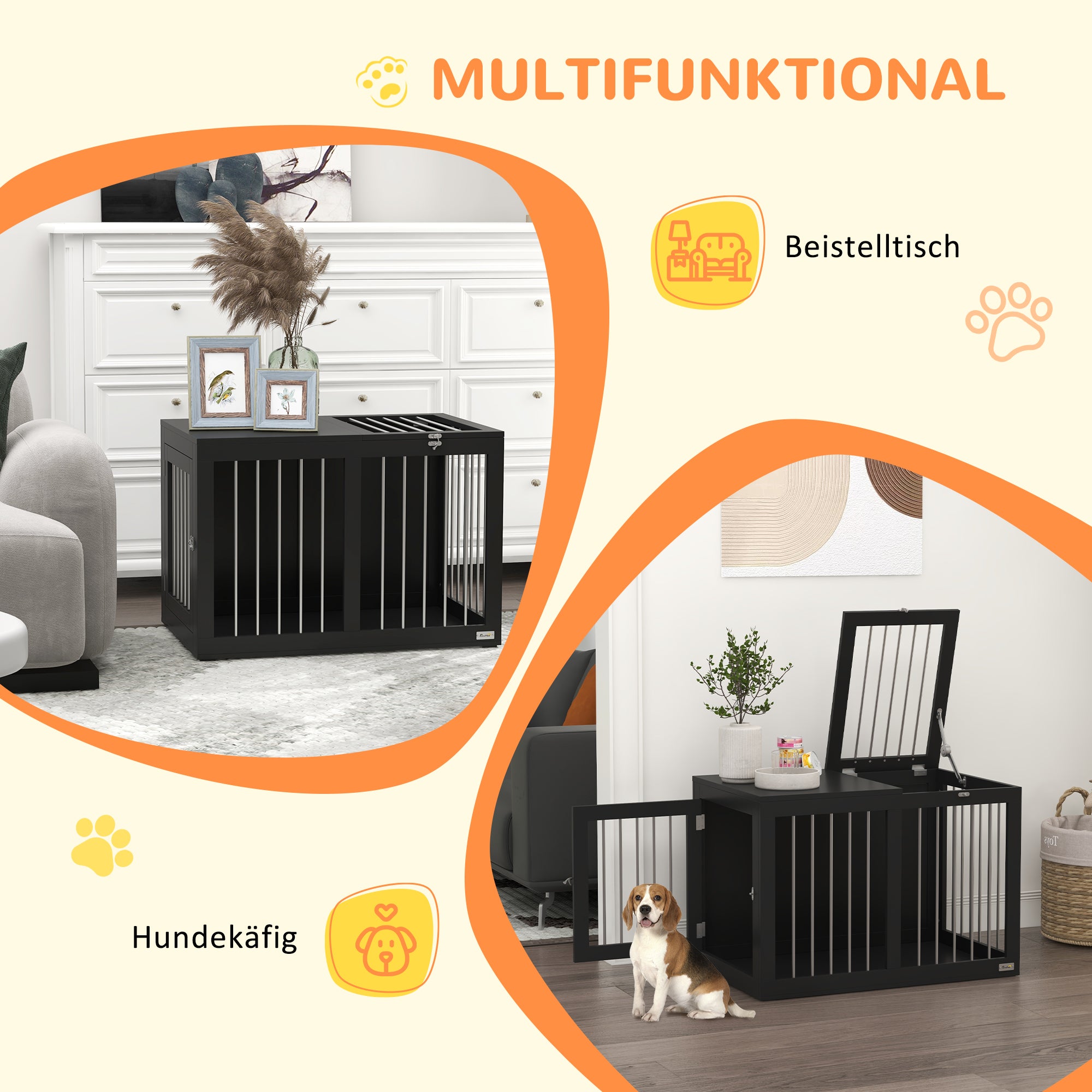 PawHut Hundekäfig Hundebox Hundetransportbox,  2 Türen, verriegelbar, Stahlgitter, 80 cm x 50 cm x 56,5 cm, Schwarz