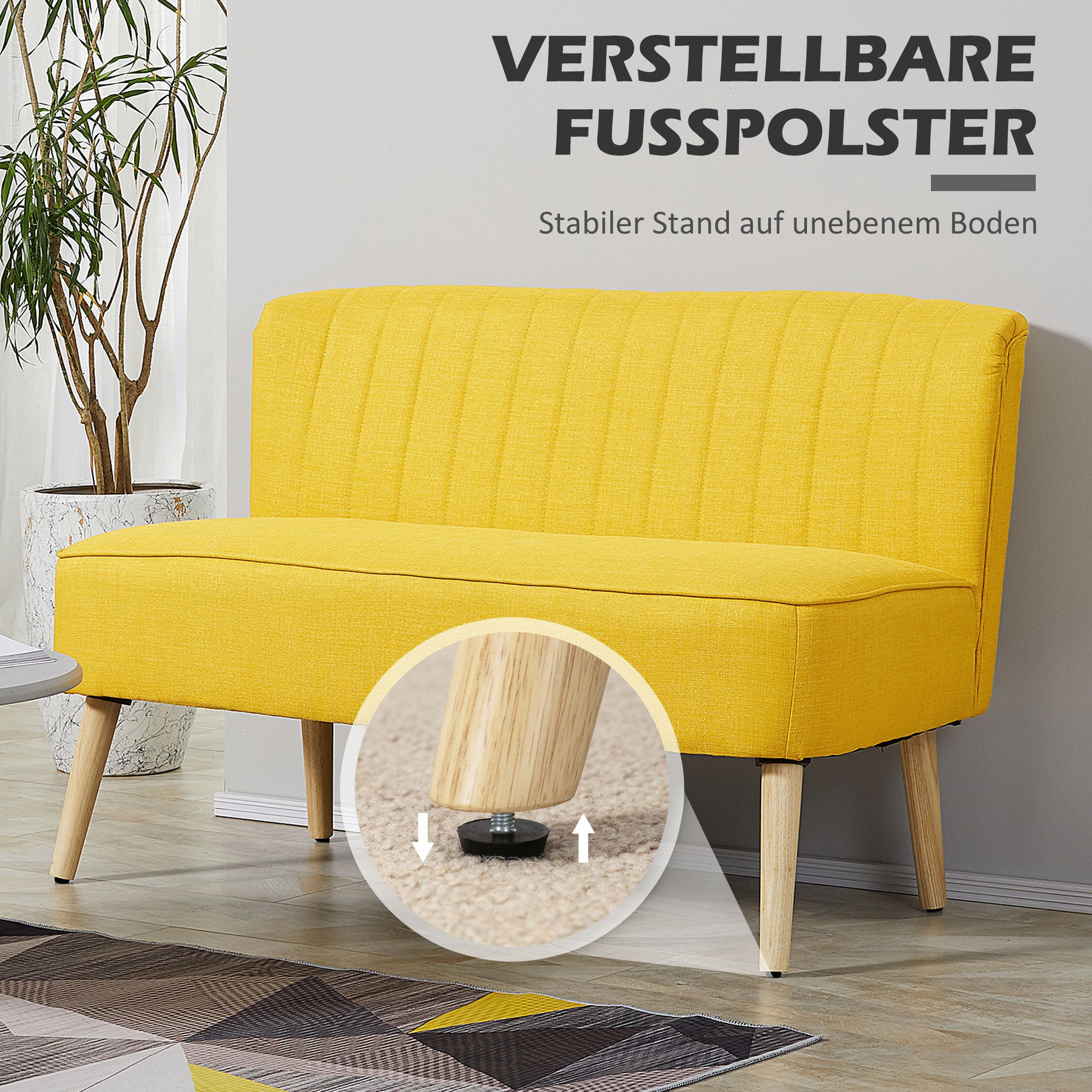 HOMCOM 2-Sitzer Sofa, weiche Polsterung, pflegeleichter Bezug, bis 150 kg, 117 x 56,5 x 77 cm, Gelb