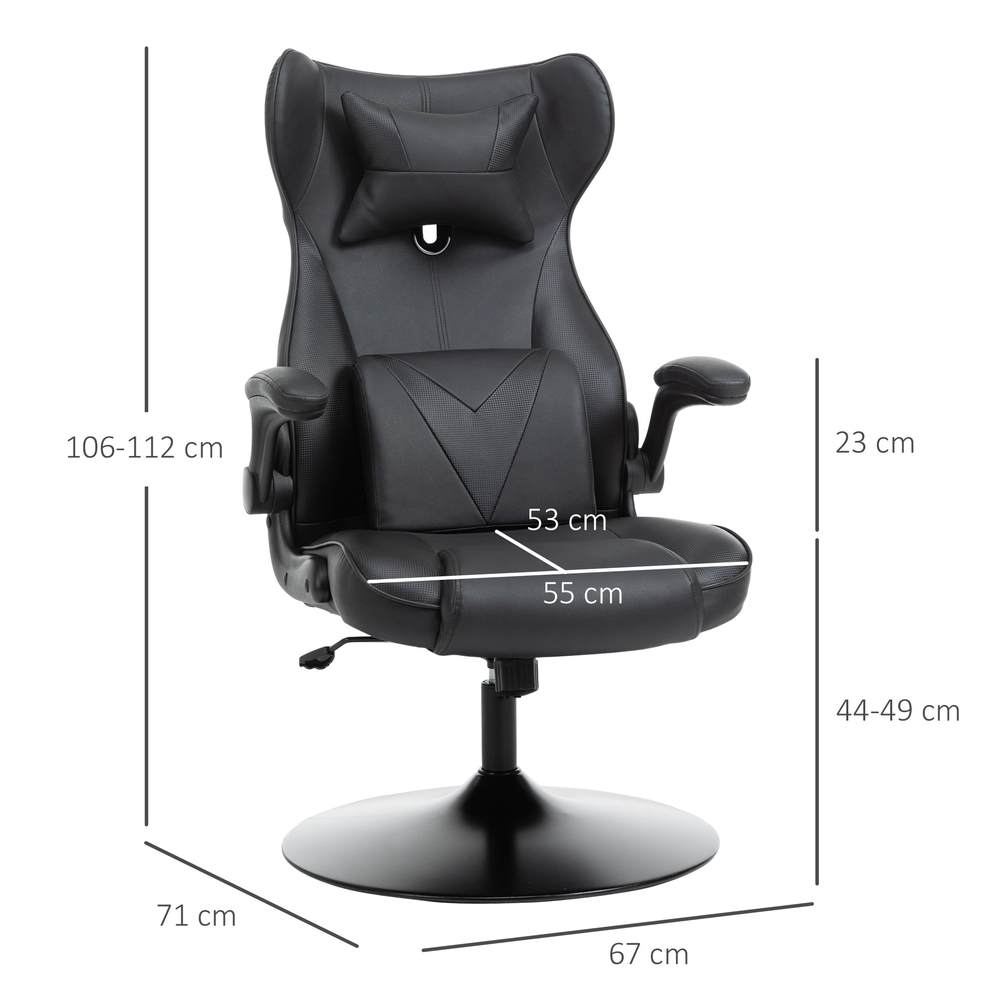 Vinsetto Gaming-Stuhl, Wippfunktion, Lendenkissen, höhenverstellbar, Kunstleder, 67x71x112 cm, Schwarz