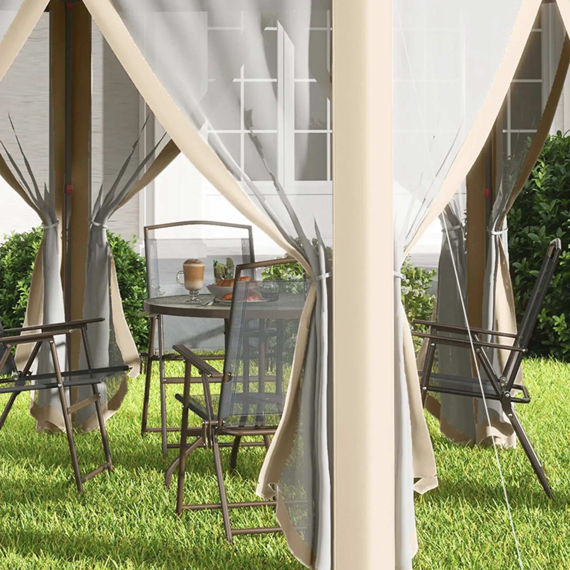 Outsunny Pavillon 4x4?m sechseckig mit Doppeldach Beige