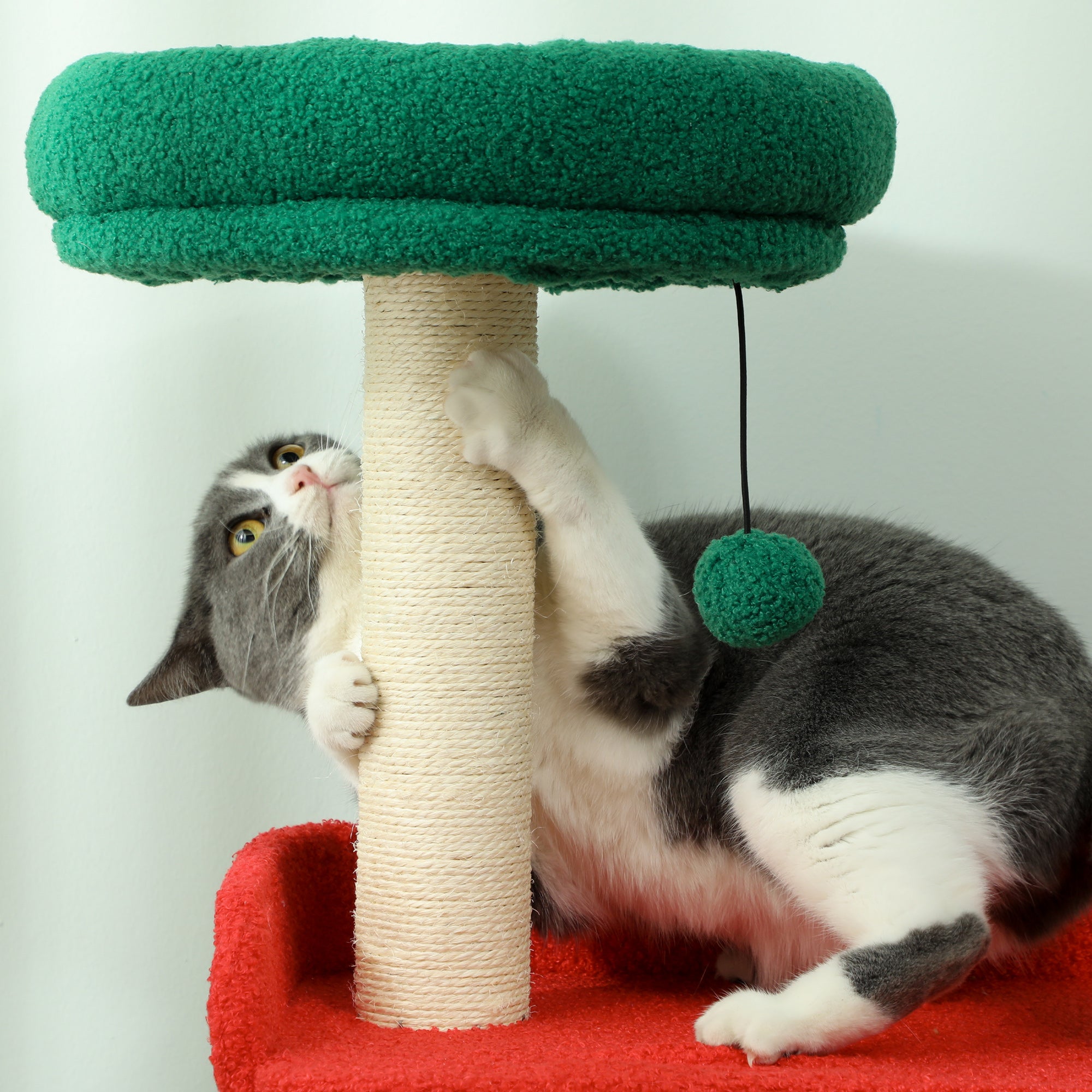 PawHut 135 cm Katzenkratzbaum in Weihnachtsfarben mit Katzenbett, Katzenhaus, Kratzpfosten, Sprungplattformen, Spielzeugbällen