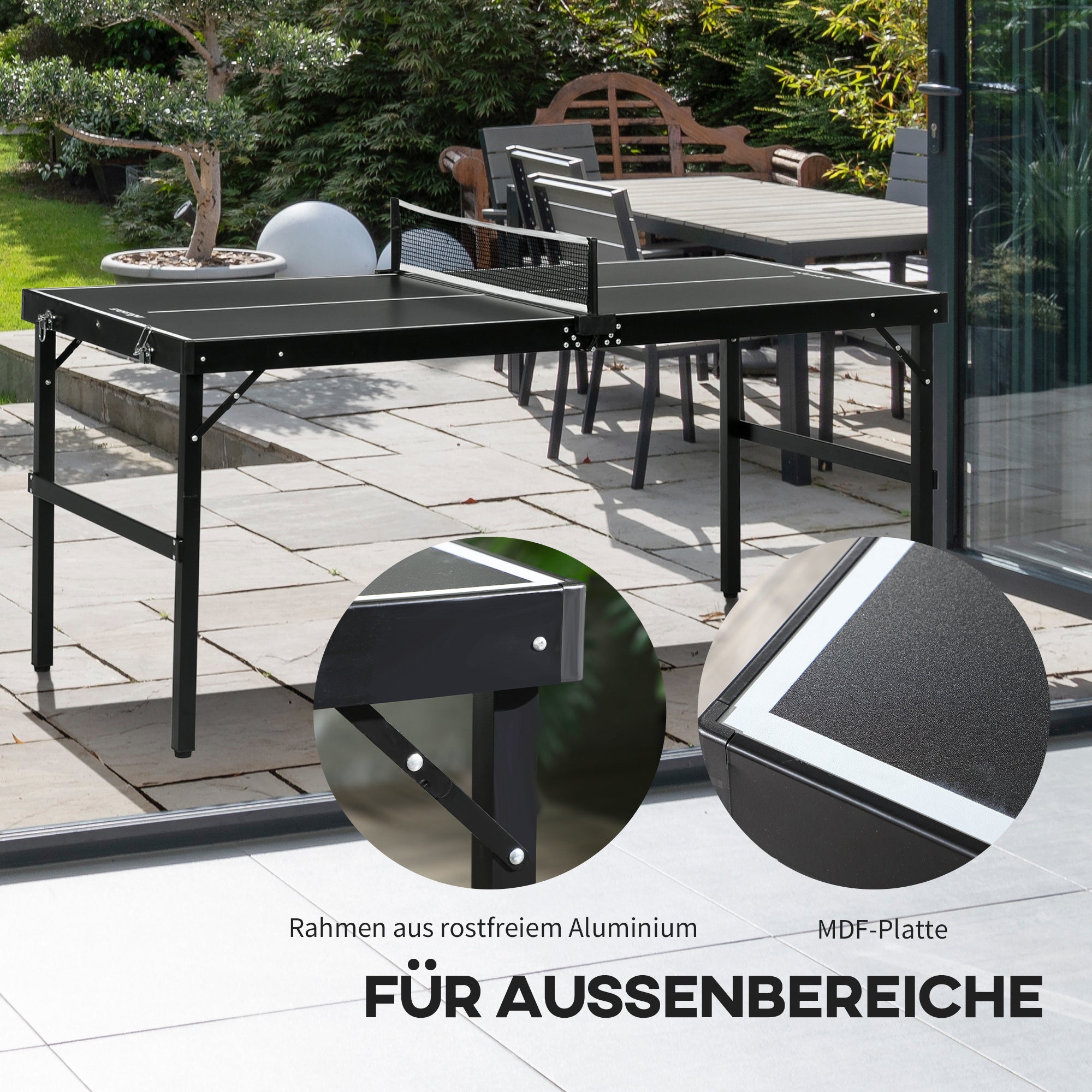 SPORTNOW Tischtennisset, faltbar, Schloss und Griff, Aluminiumrahmen, 152x76x72 cm, Schwarz