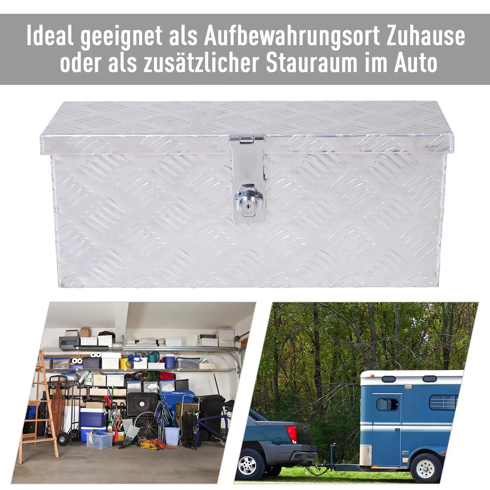 HOMCOM Gerätekasten, Werkzeugkiste, mit Schloss, zwei Tragegriffe, Aluminium, 76 x 33 x 25 cm