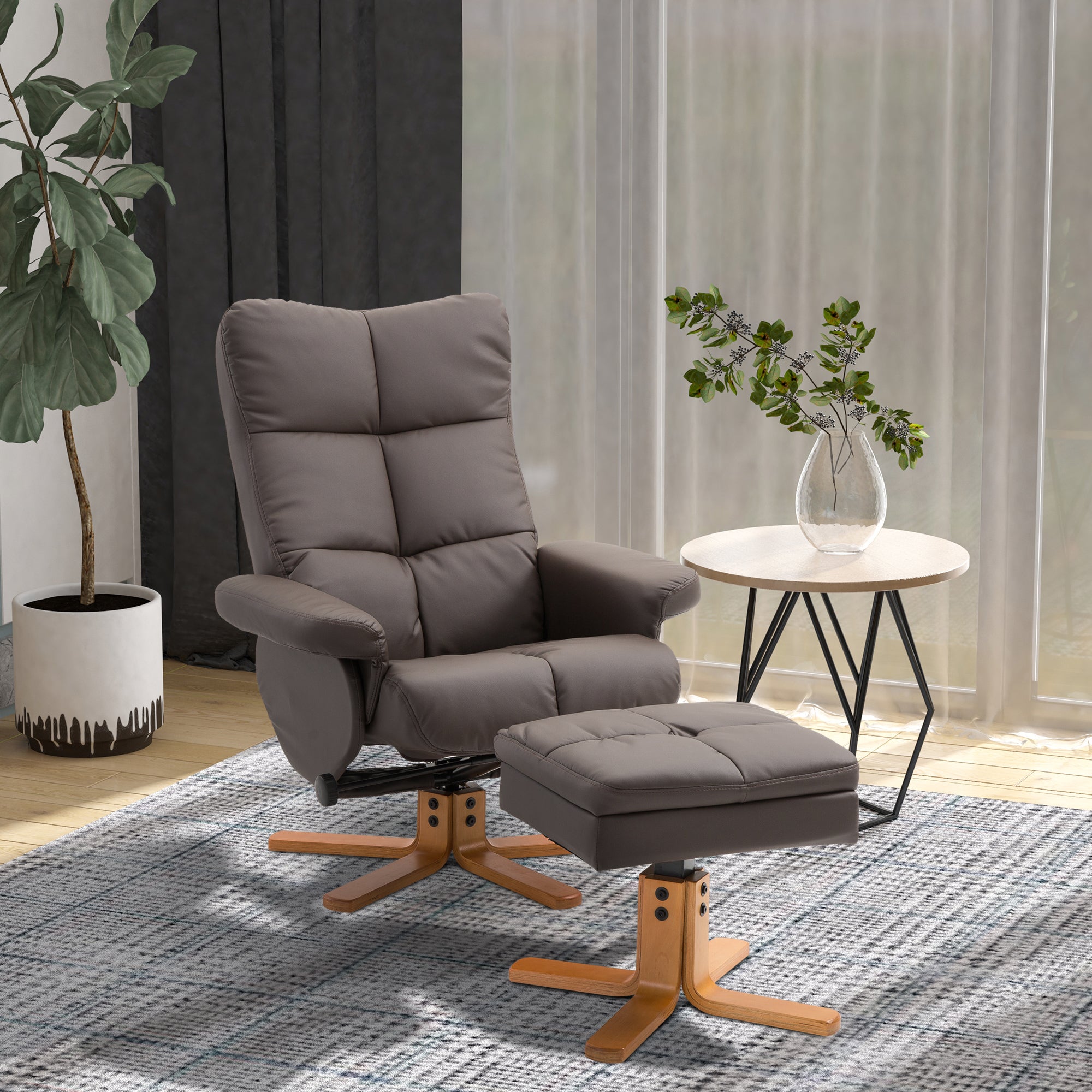HOMCOM Relaxsessel mit Hocker Stauraum 360° drehbar Braun