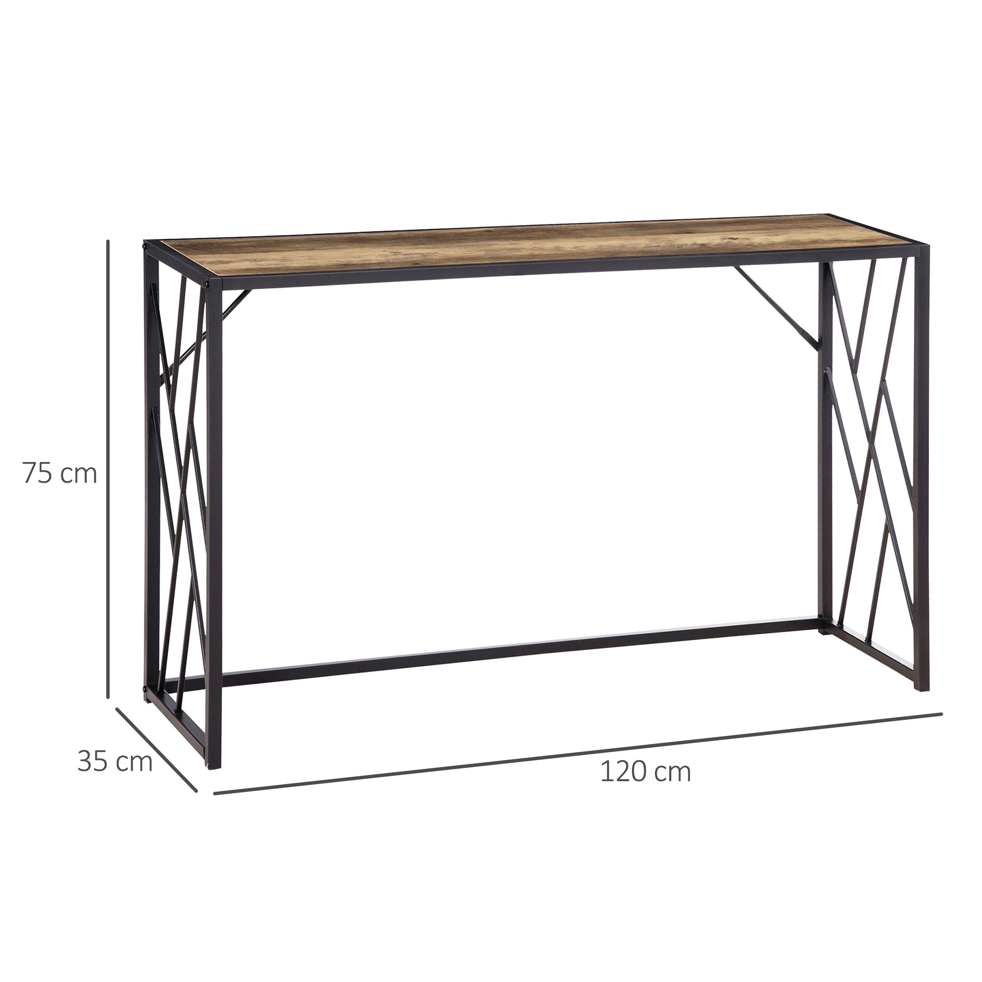 HOMCOM Konsole, Flurtisch, Industriedesign, stabiler Metallrahmen, 120 x 35 x 75 cm