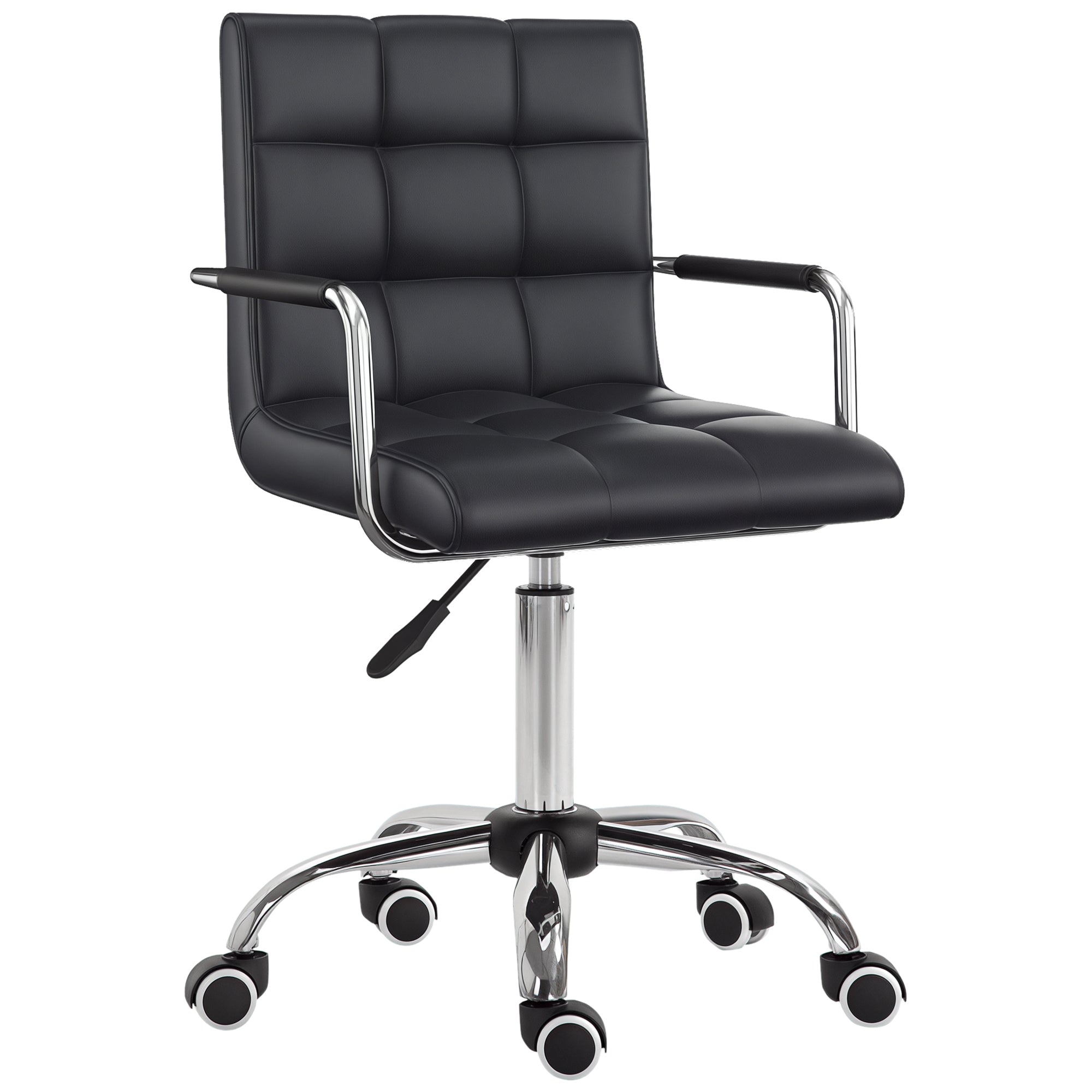 HOMCOM Bürostuhl im Retrodesign, höhenverstellbar, 5 Rollen, 52,5 cm x 54 cm x 99 cm, Schwarz