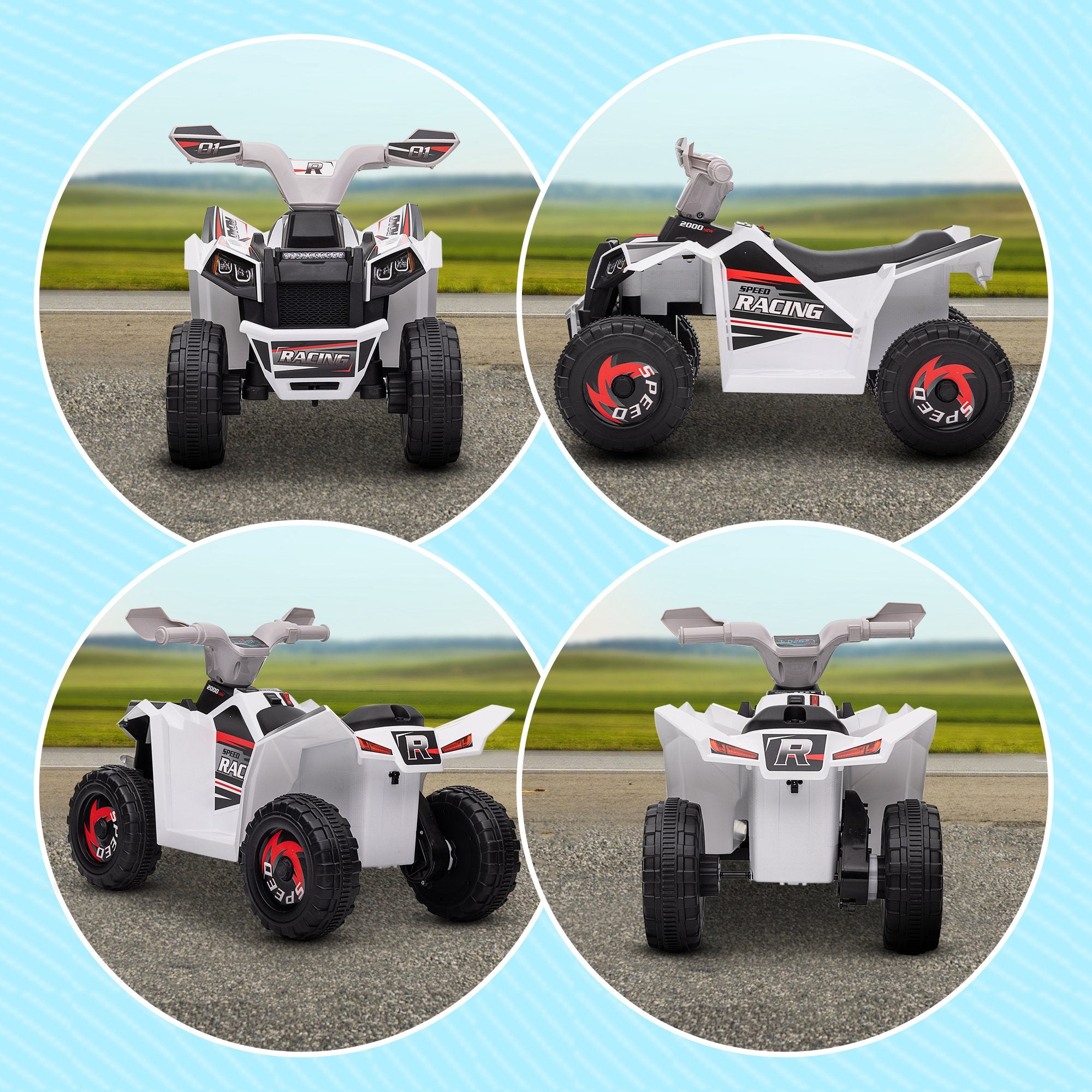 HOMCOM Elektro-Kinderquad, 2,5 km/h, Vorwärts- & Rückwärtsgang, für 18-36 Monate, Weiß