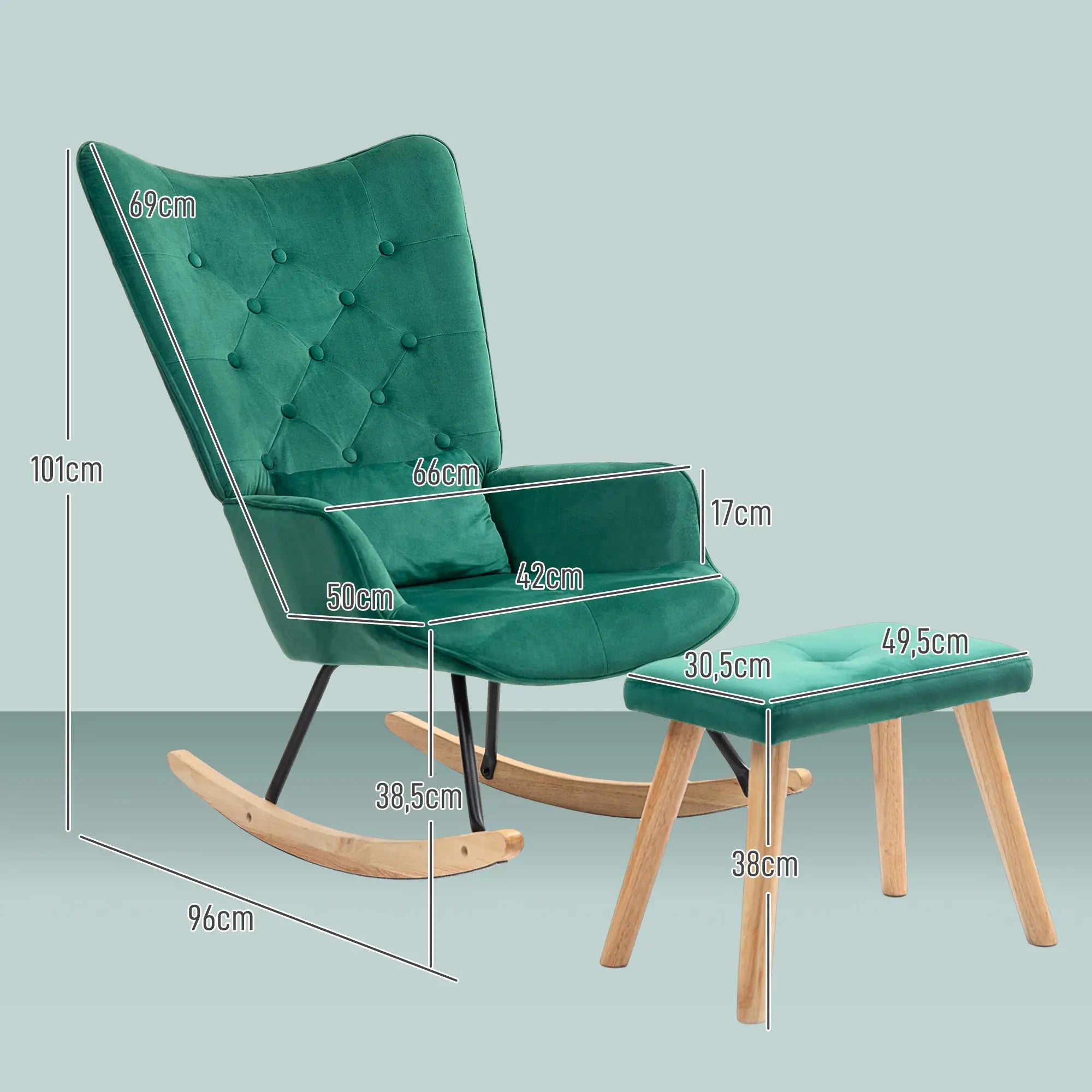 HOMCOM Relaxsessel mit Hocker Schaukelstuhl Set Samt grün