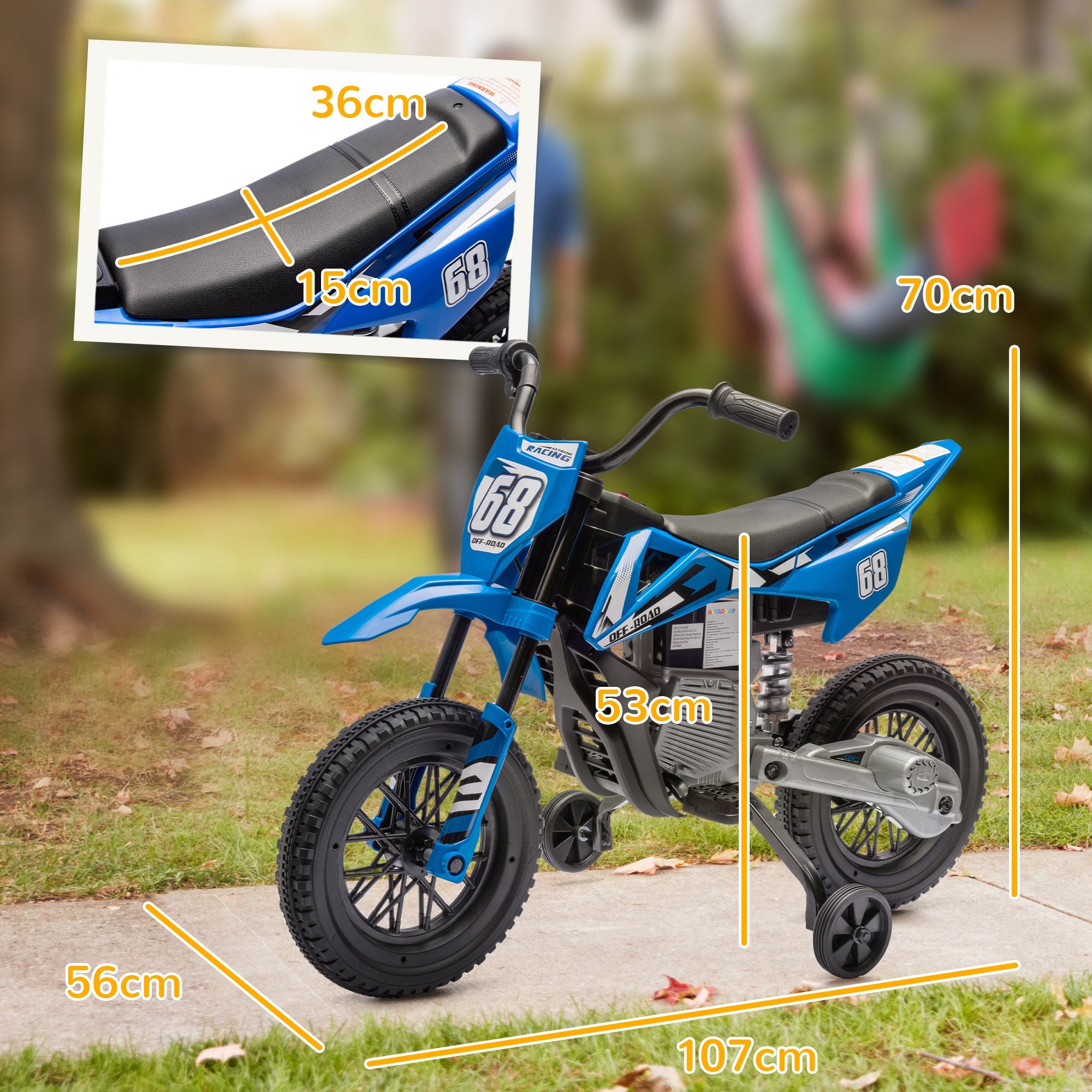 AIYAPLAY Elektro-Motorrad für Kinder, 12V Kindermotorrad mit Musik, Kinderfahrzeug mit Trainingsrädern, 3-6 Jahre, Blau