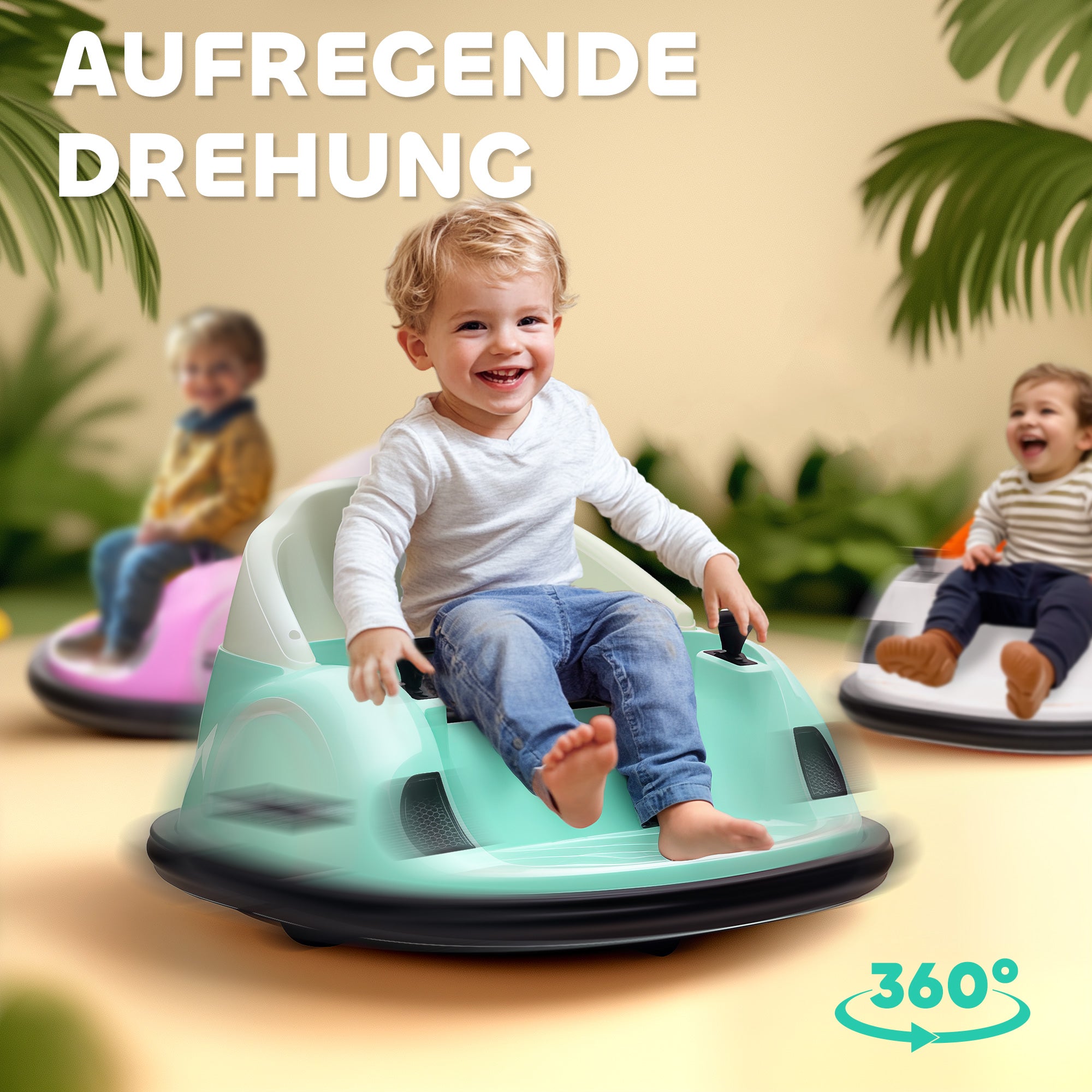 AIYAPLAY Autoscooter, 360° Rotation, 2 km/h Geschwindigkeit, Sicherheitsgurt, LED-Lichter, Musik und Hupe, Grün
