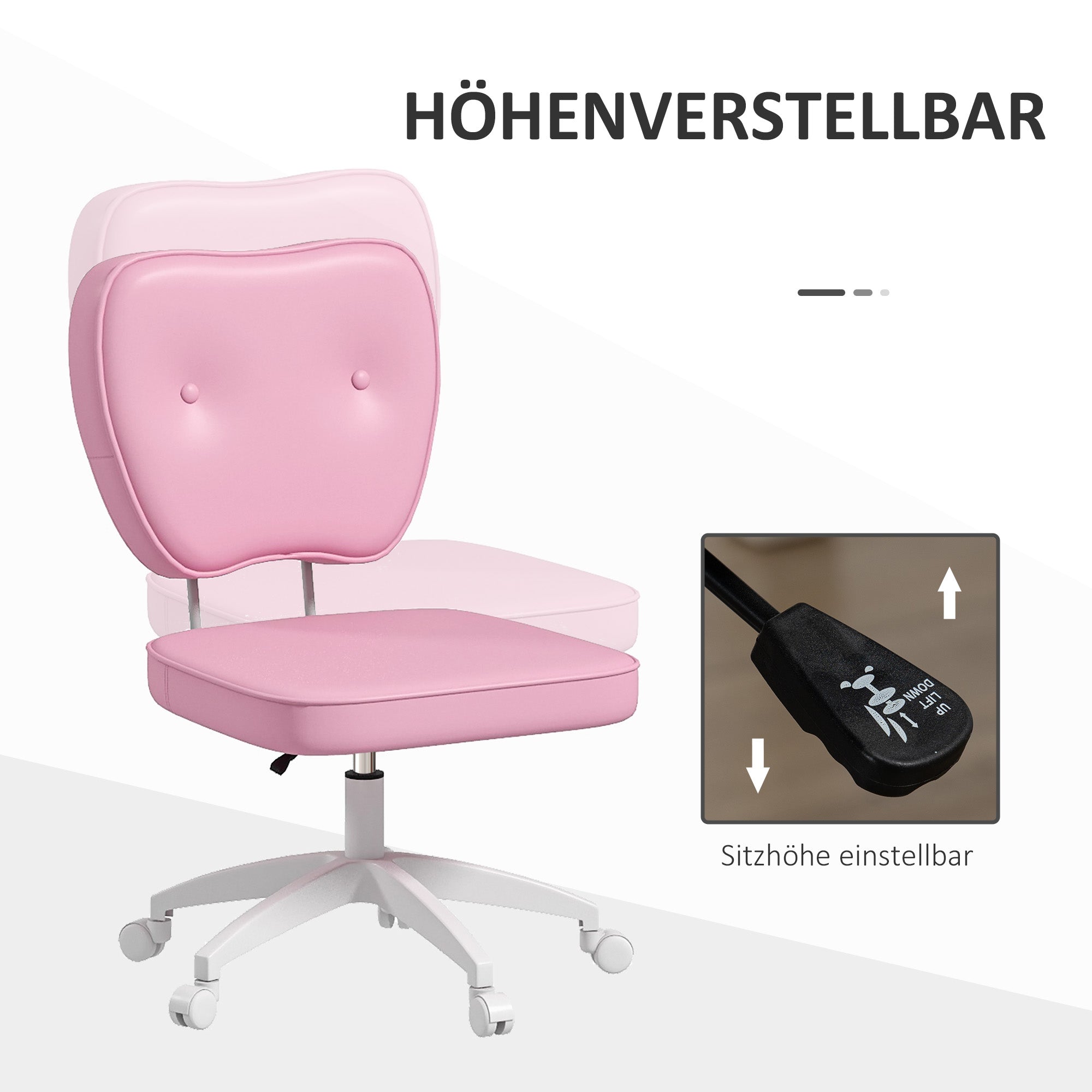 Vinsetto Bürostuhl ohne Armlehnen, höhenverstellbar, drehbar, bis 120 kg, Kunstleder, Rosa
