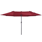 Outsunny Doppelsonnenschirm 455 x 270 cm Gartenschirm mit Handkurbel oval stabil Metallstange Marktschirm Doppelsonnenschirm Terrassenschirm Sonnenschutz für Strand Balkon Terrasse Garten Weinrot, 460cm x 270cm x 240cm