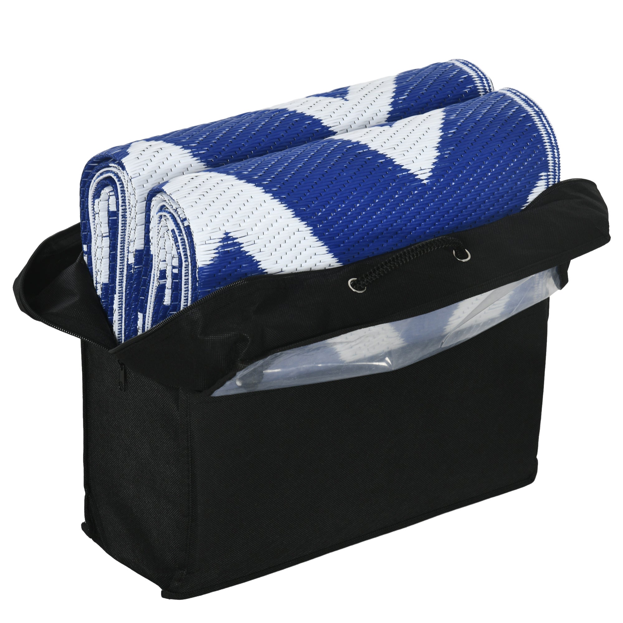 Outsunny Outdoorteppich Terrassenteppich, wetterbeständig, modernes Design, 182 cm x 274 cm x 0,3 cm, Blau + Weiß