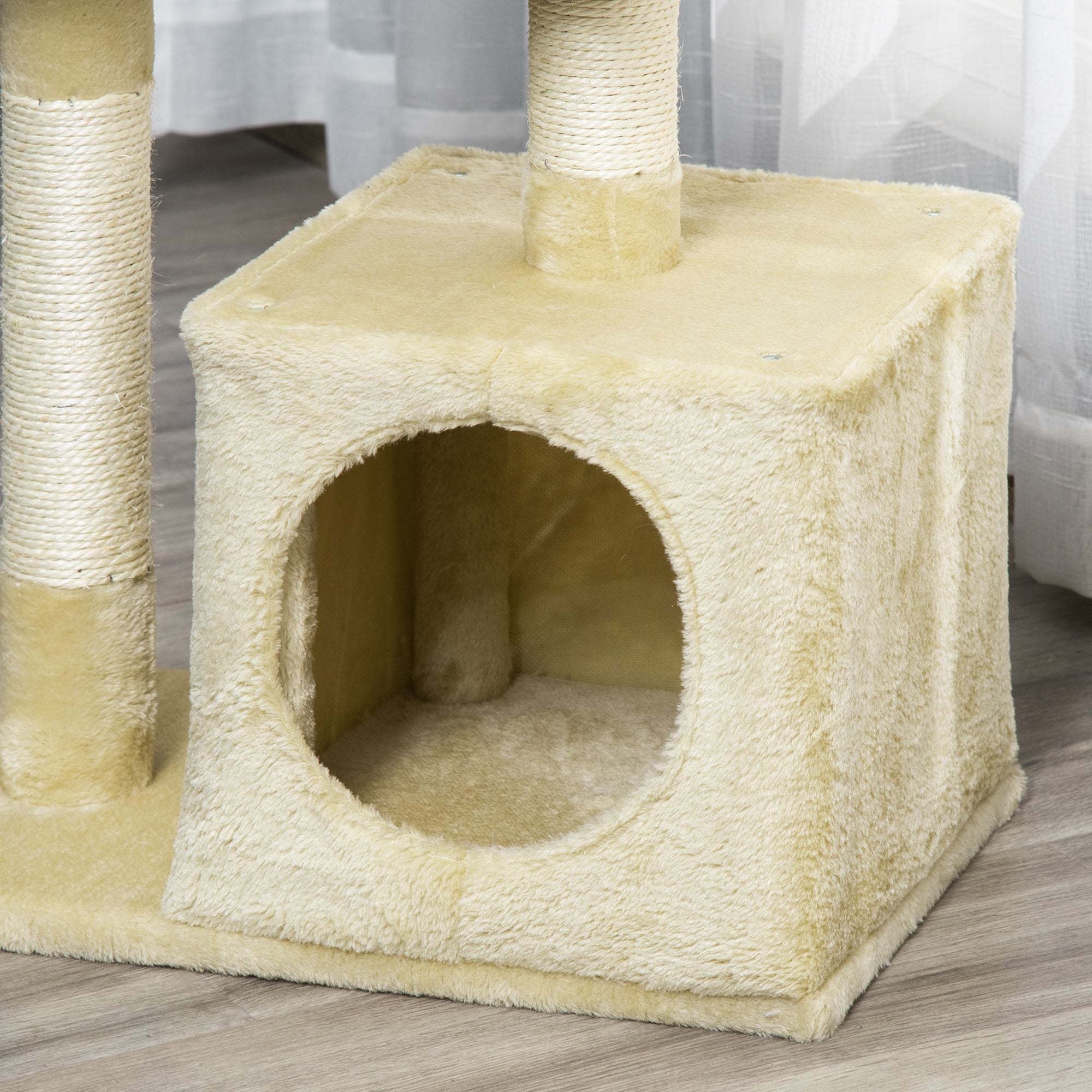PawHut Kratzbaum mit Sisal Katzenbaum Kletterbaum Katzenmöbel Kratzbrett mit weichem Plüsch Katzenspielzeug stabil E1-Klasse Spanplatte Beige 50 x 30 x 81,5 cm