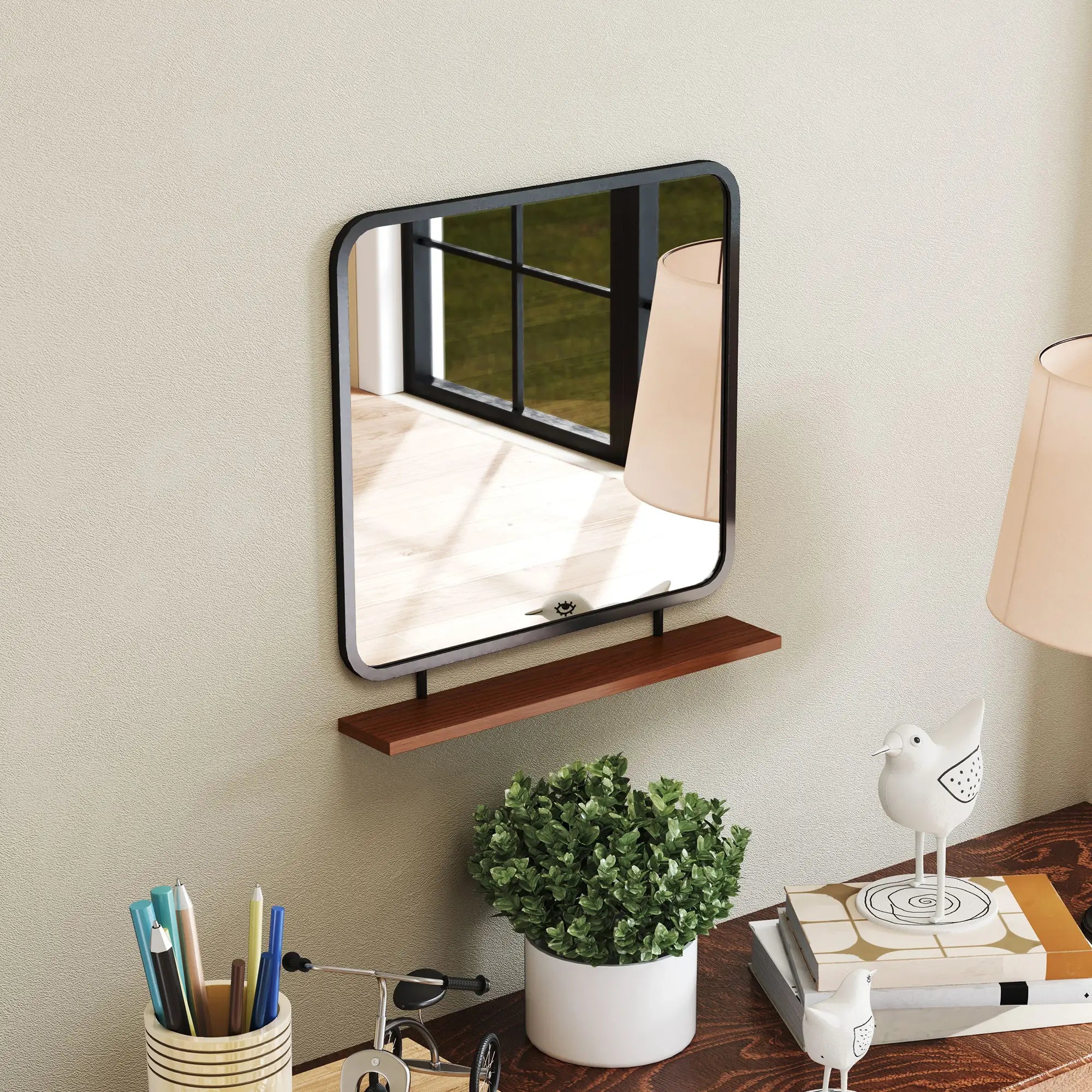 HOMCOM Wandspiegel mit Ablage Vintage-Design Paulownia-Holz