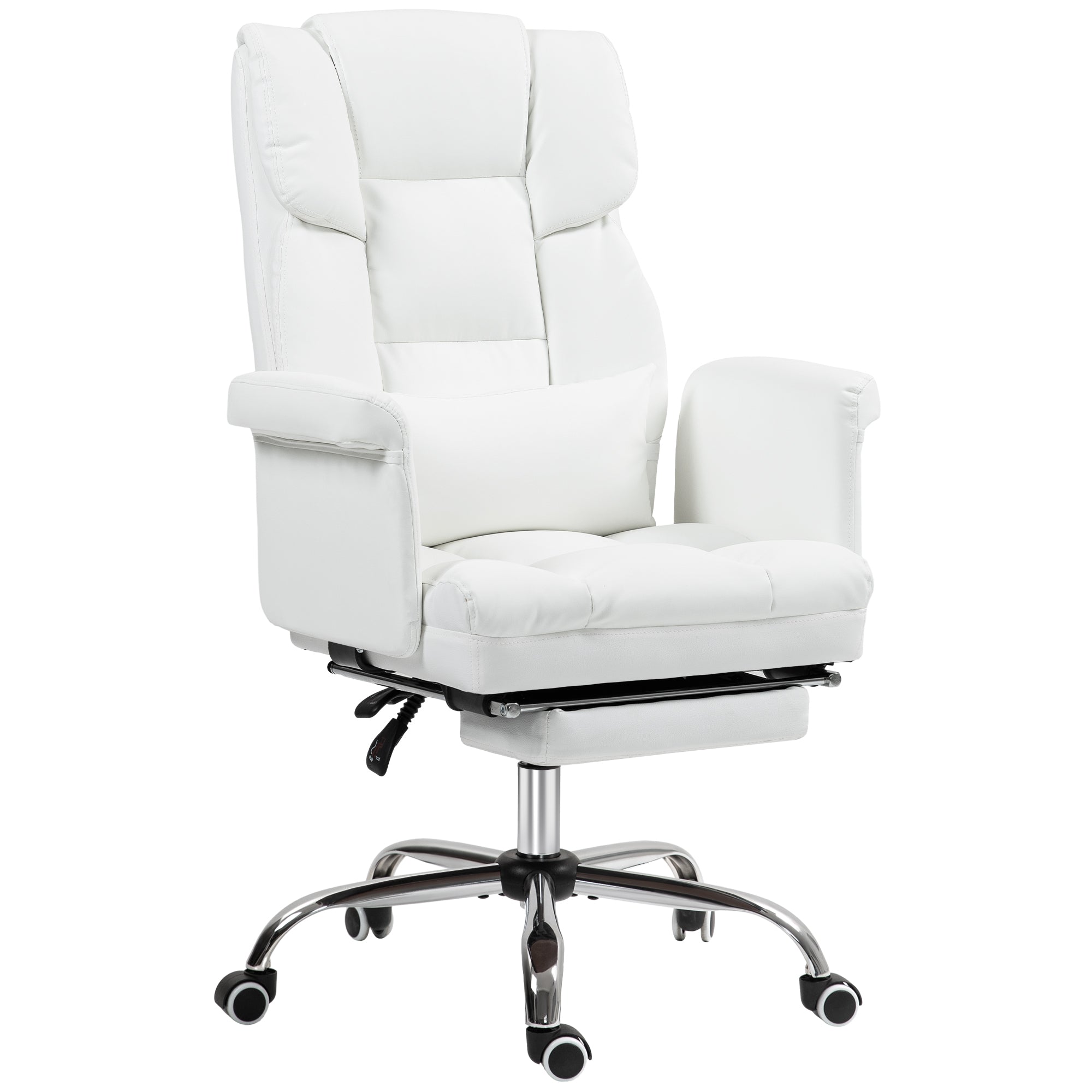 HOMCOM Ergonomischer Bürostuhl, höhenverstellbar 48-56 cm, neigbare Rückenlehne, Fußstütze, Weiß