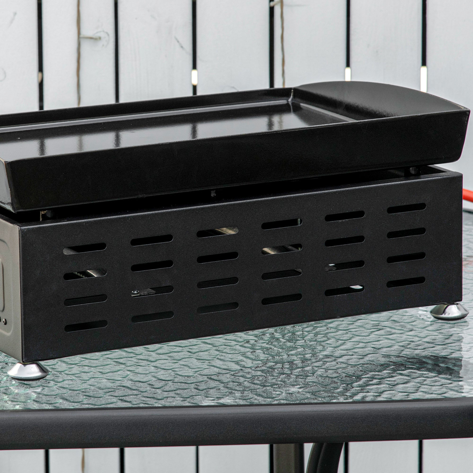 Outsunny Gasgrill mit 2 Brennern, Schlauch, Antihaft-Grillplatte, Edelstahl, Farbe: Silber, 48,5 x 46 x 21 cm
