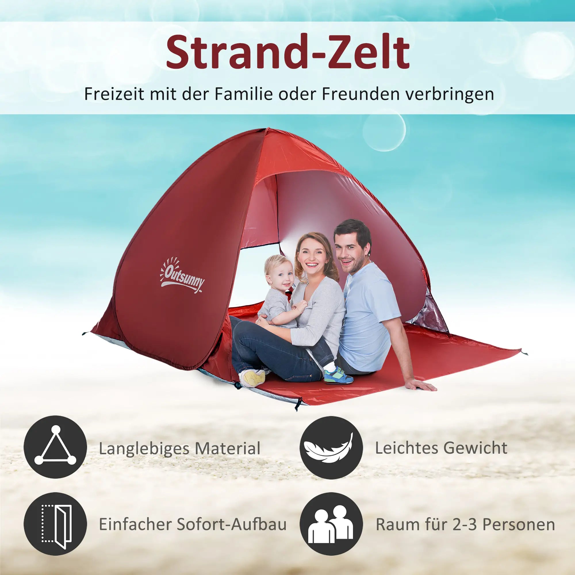 Outsunny Wurfzelt Strandmuschel Pop Up für 2-3 Personen schnellaufbauend