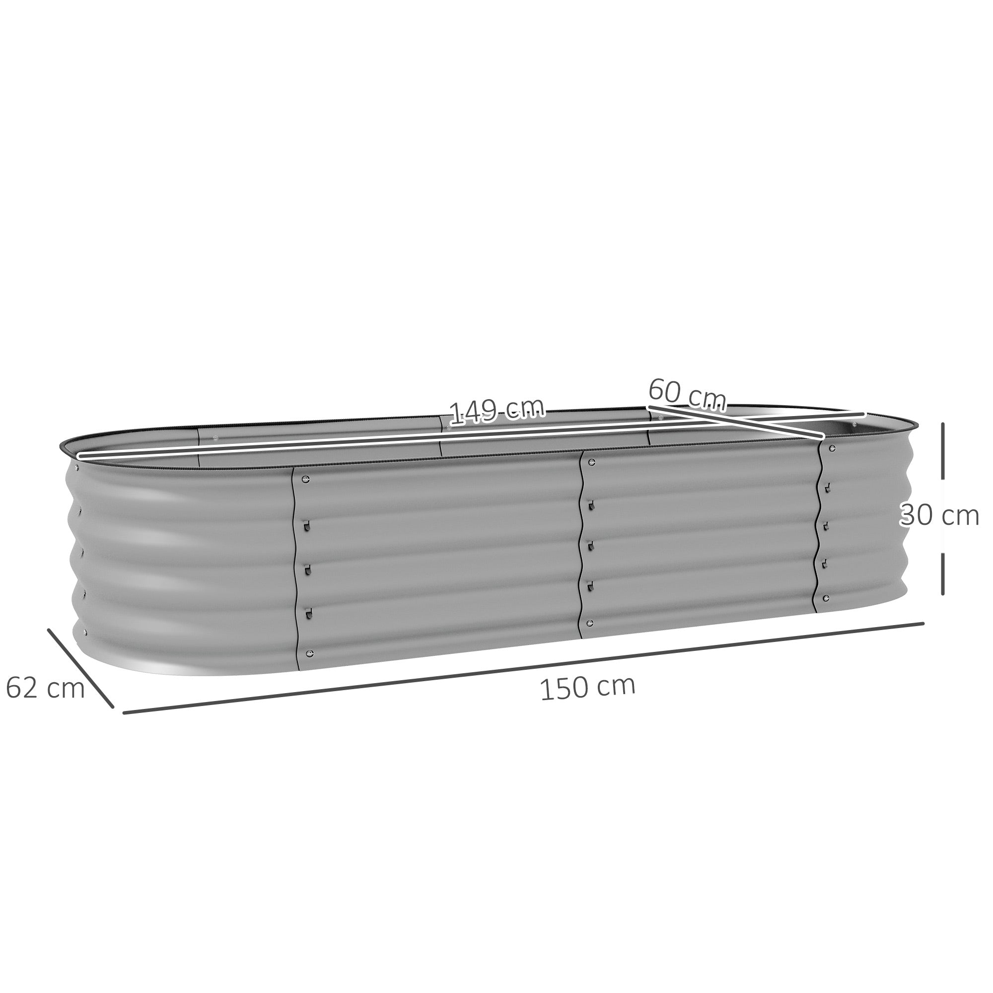 Outsunny Hochbeet Pflanzenbeet, modulares Hochbett, geschützte Kanten, Design ohne Boden,  150 x 62 x 30 cm, Silber