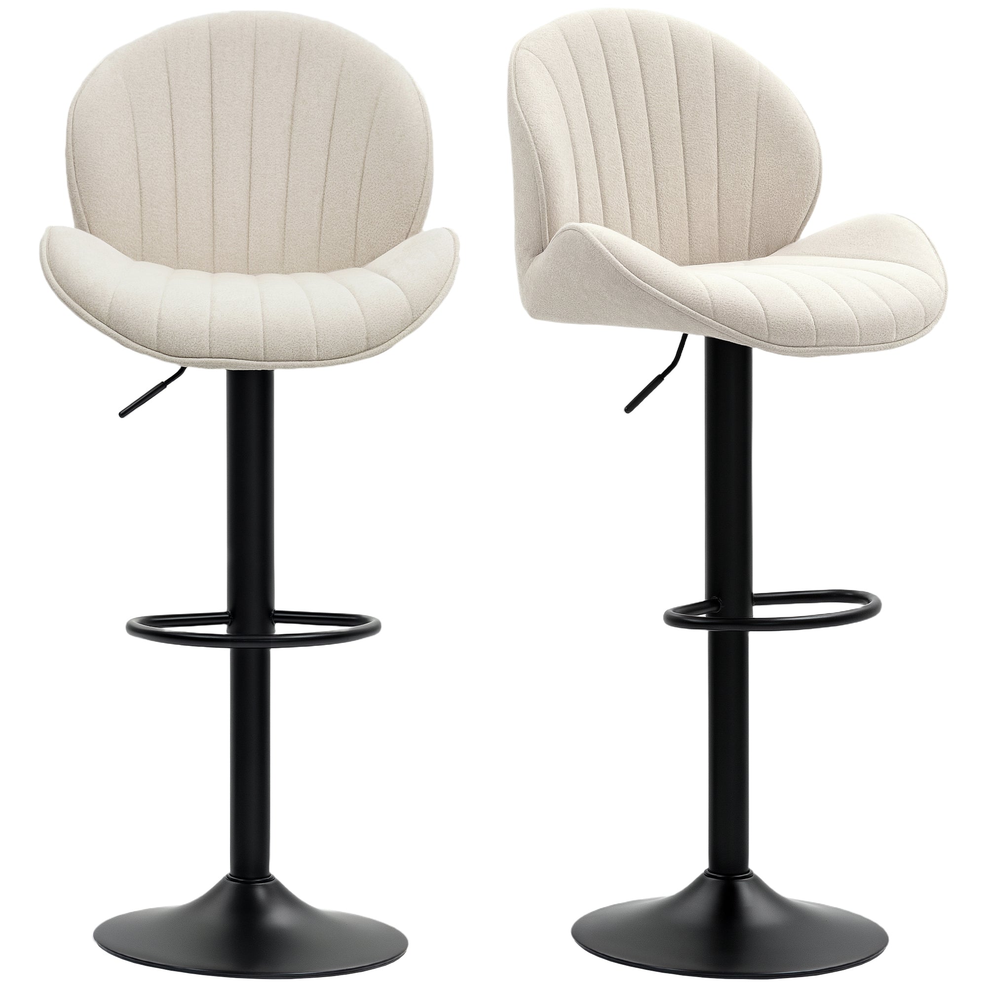 HOMCOM 2er-Set Barhocker, Stoffbezug, verstellbare Sitzhöhe, drehbar, Stahlrahmen, Beige