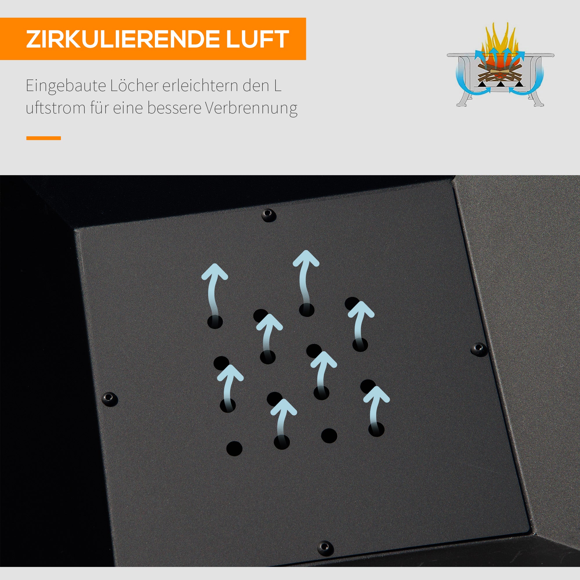 Outsunny Feuerschale 45 x 45 x 34cm aus Edelstahl Feuerstelle mit Funkenschutz Schürhaken Feuerschalen Feuerkorb für Garten, Balkon, BBQ Camping Schwarz