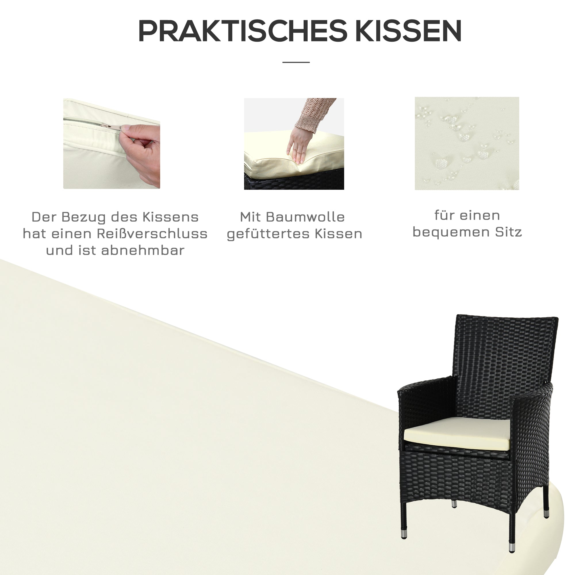 Outsunny Balkonmöbel Set für 2 Personen Sitzgruppe Rattan Gartenset Polyrattan Schwarz