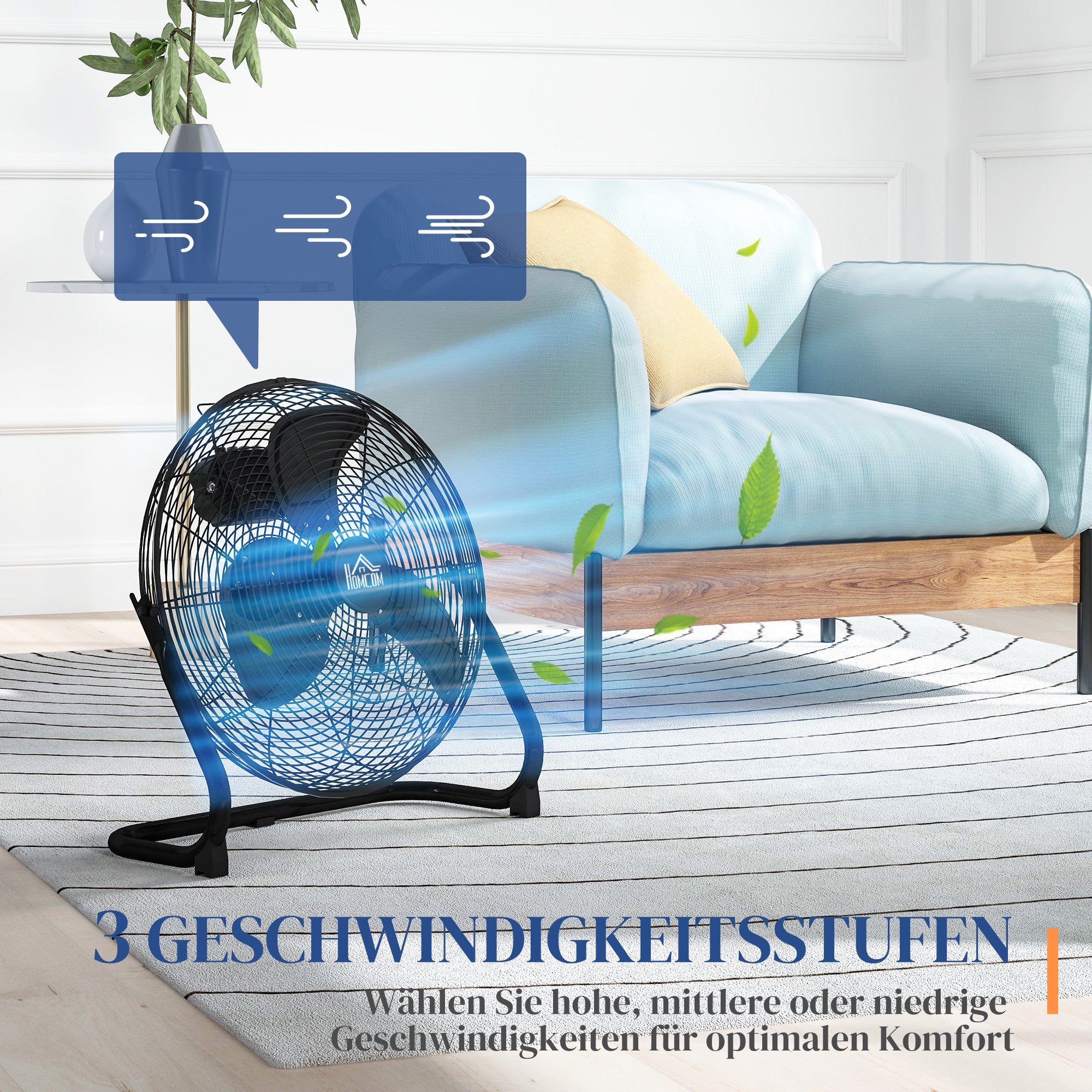 HOMCOM Tischventilator Elektrischer Ventilator mit 4 Geschwindigkeitsstufen, um 120° verstellbarer Winkel Schwarz