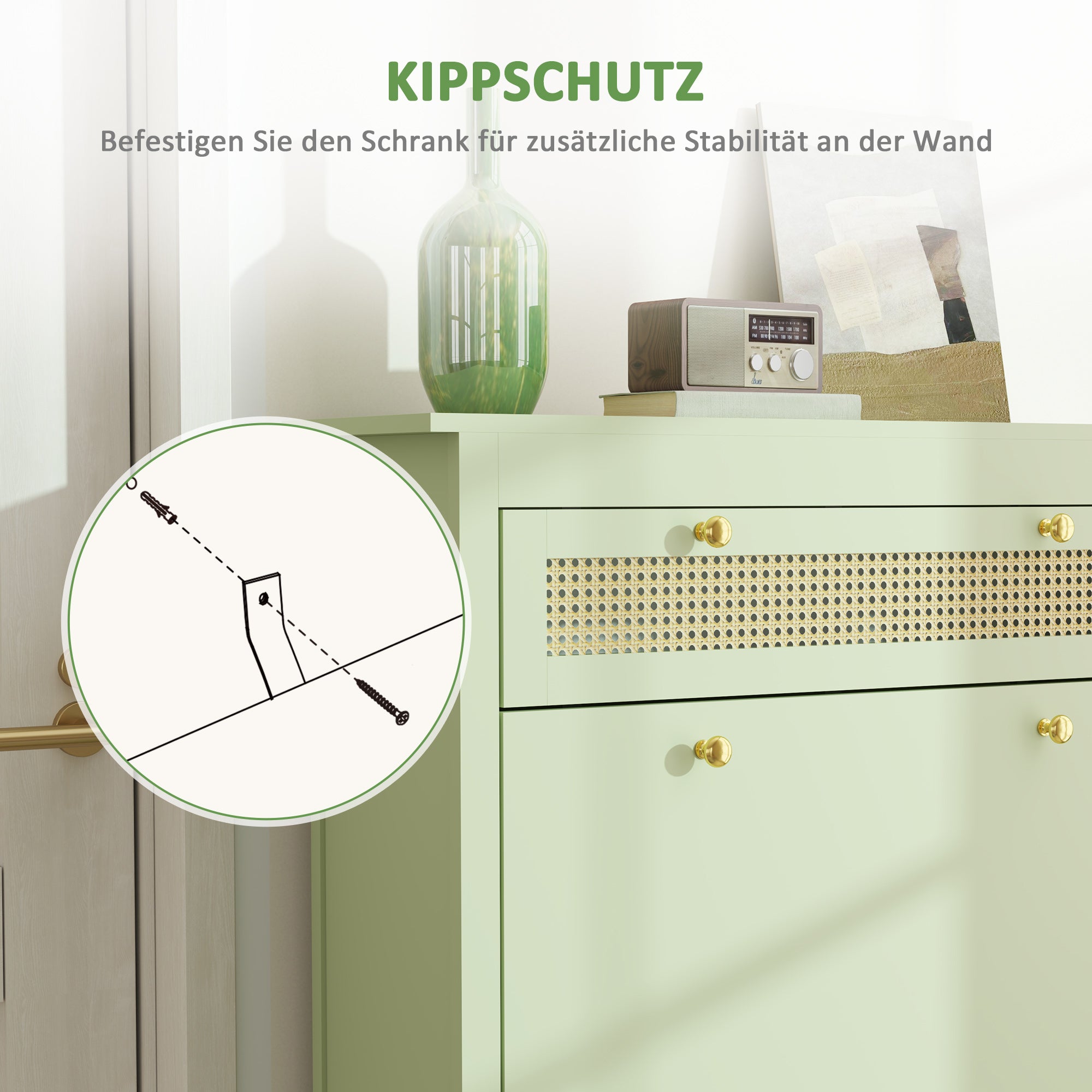HOMCOM Schuhschrank für 12 Paar Schuhe, mit 1 ausziehbaren Schublade, 2 Flip-Schubladen, Schuhkommode, 88 x 30 x 120 cm, Grün