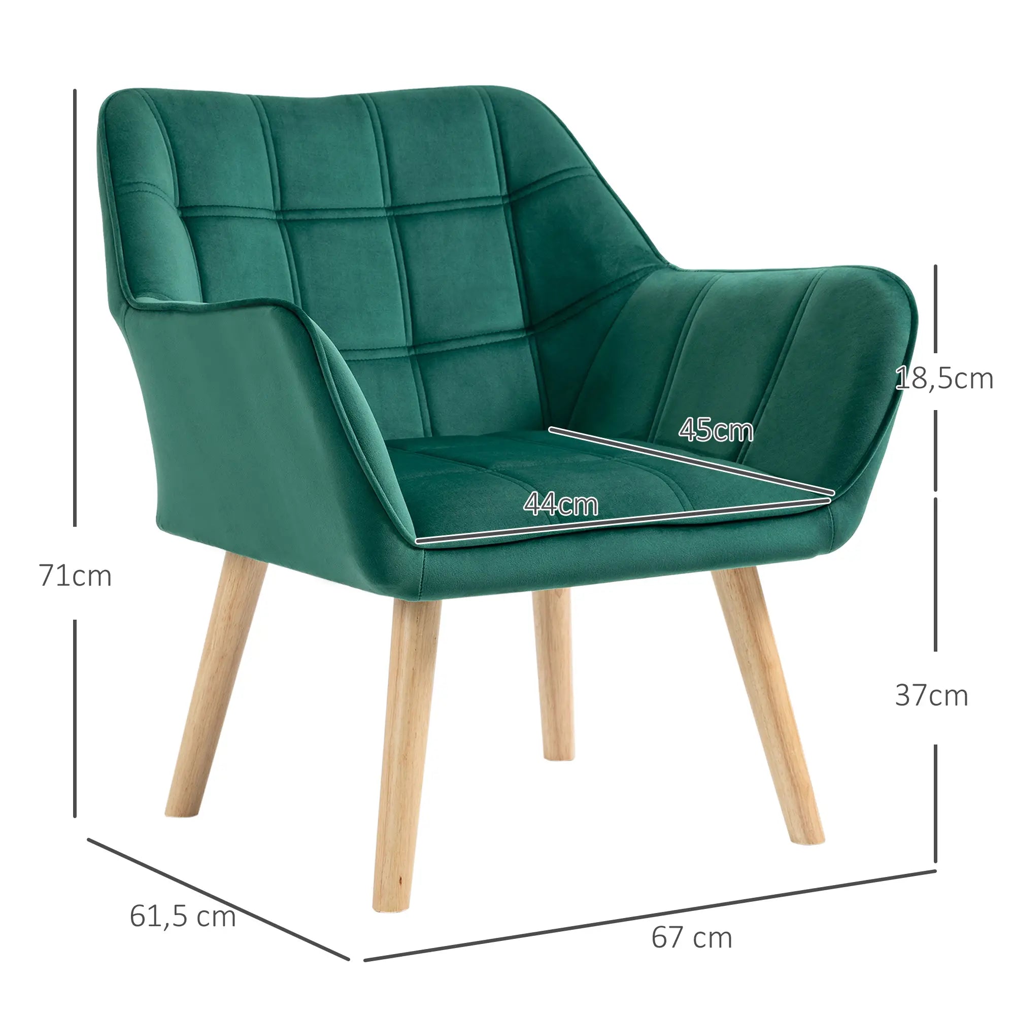 HOMCOM Polstersessel, Akzentsessel, Skandi Design, Samtoptik, bis 120 kg, Kautschukholzbeine, Grün