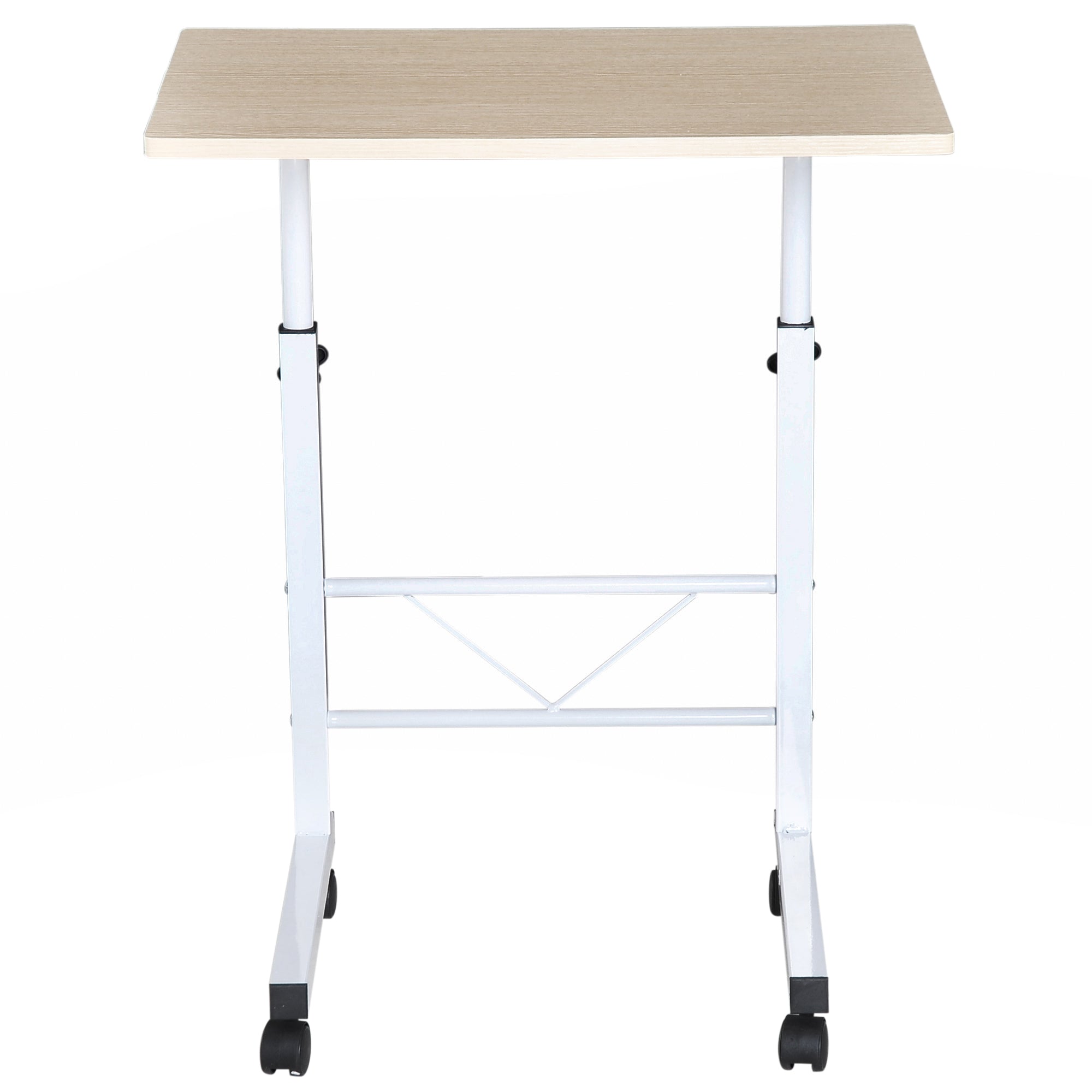 HOMCOM Beistelltisch höhenverstellbarer Couchtisch mobiler Endschreibtisch mit Rädern Feststellbremsen C-Tische Spanplatte Stahl Eisen Kunststoff Weiße Ahornfarbe 60 x 40 x 68-78 cm