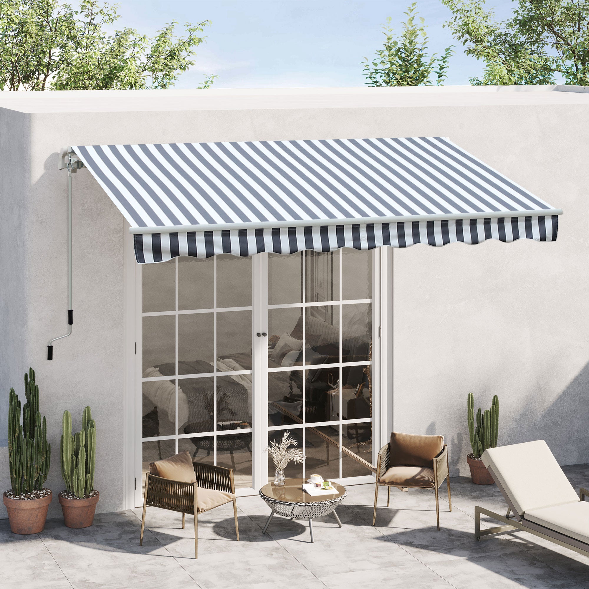 Outsunny Markise Gelenkarmmarkise Sonnenschutz Handkurbel Balkon Alu Grau Weiß 2,95 x 2,45 m