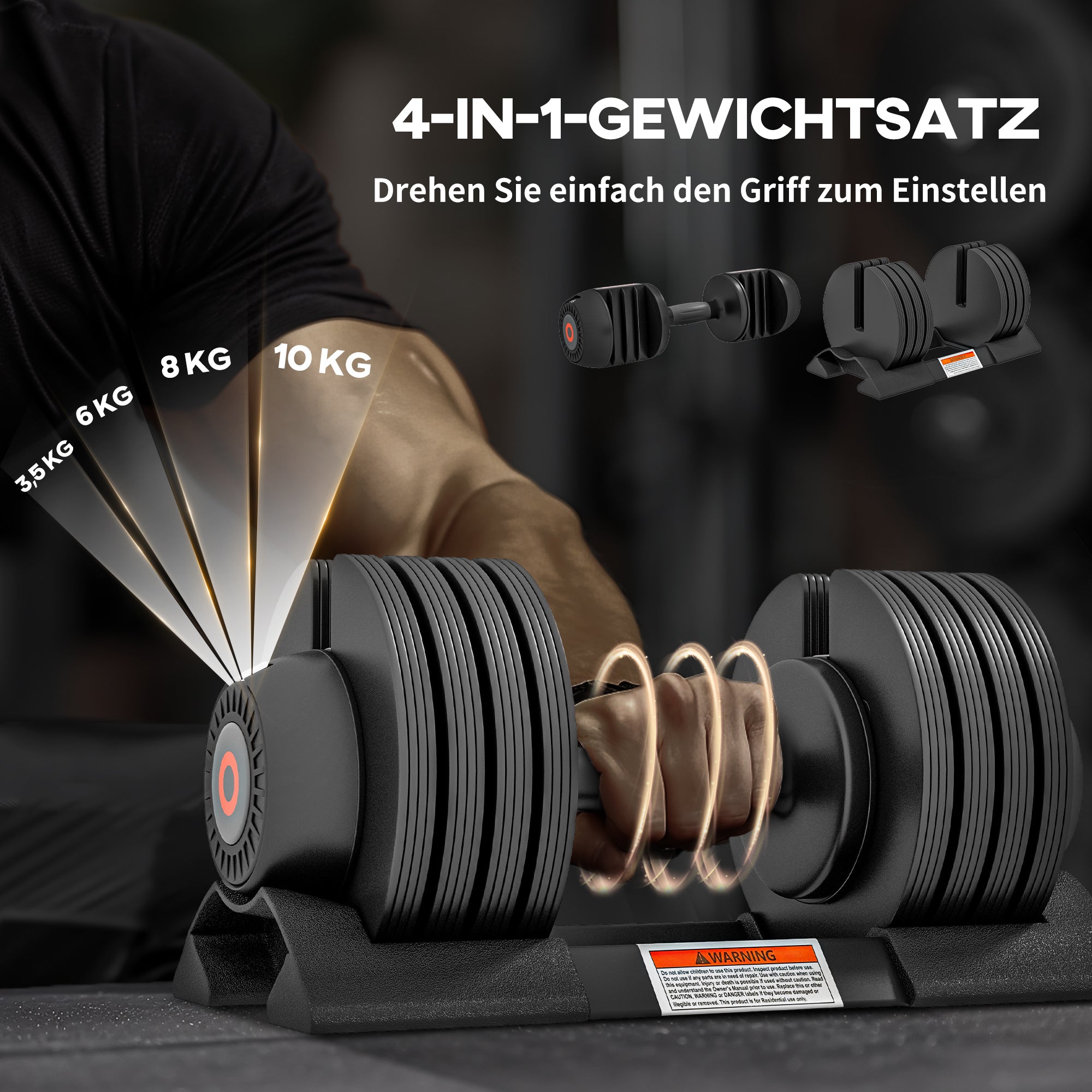 SPORTNOW Kurzhantel, verstellbares Gewicht 3,5/6/8/10 kg, bodenschonend, Schwarz