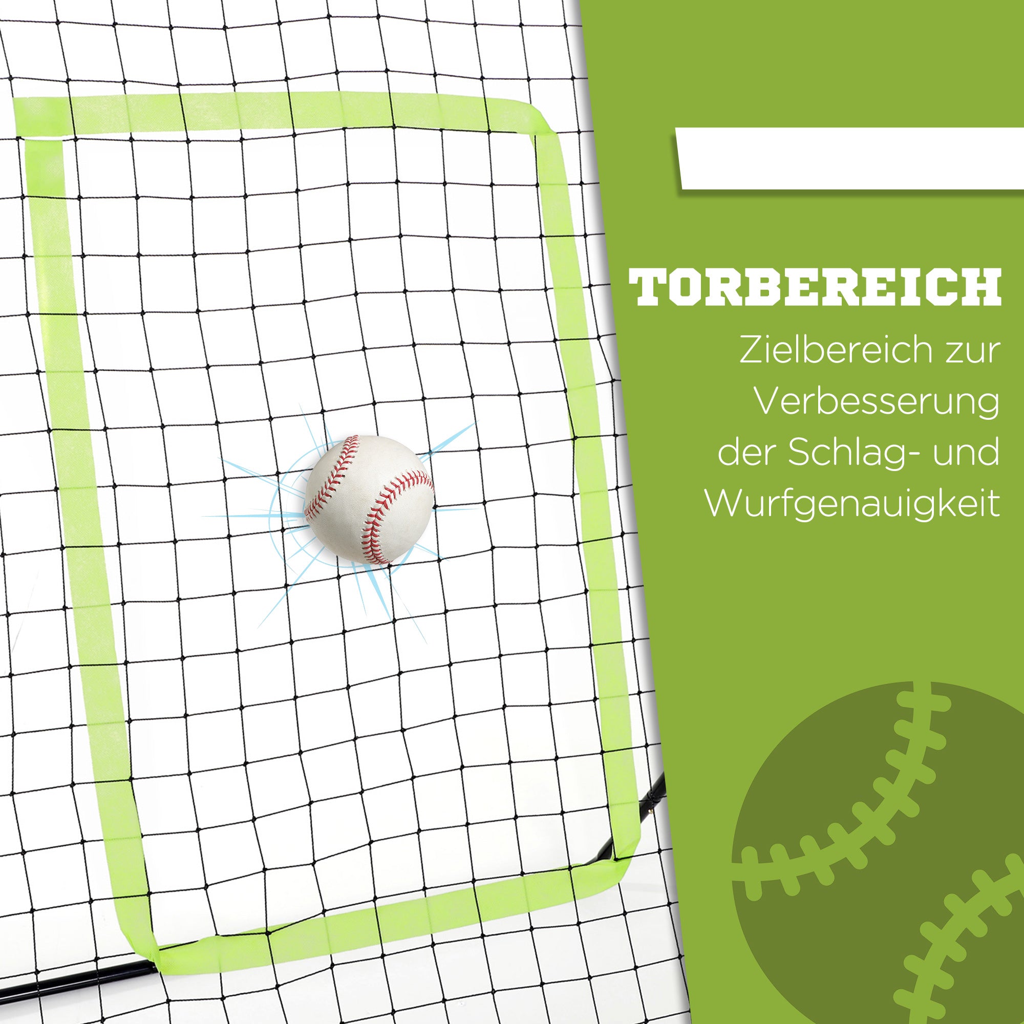 HOMCOM Baseball-Rückprallnetz, wetterbeständig, Metallrahmen, grüne Trefferzone, 174H x 123B x 90T cm